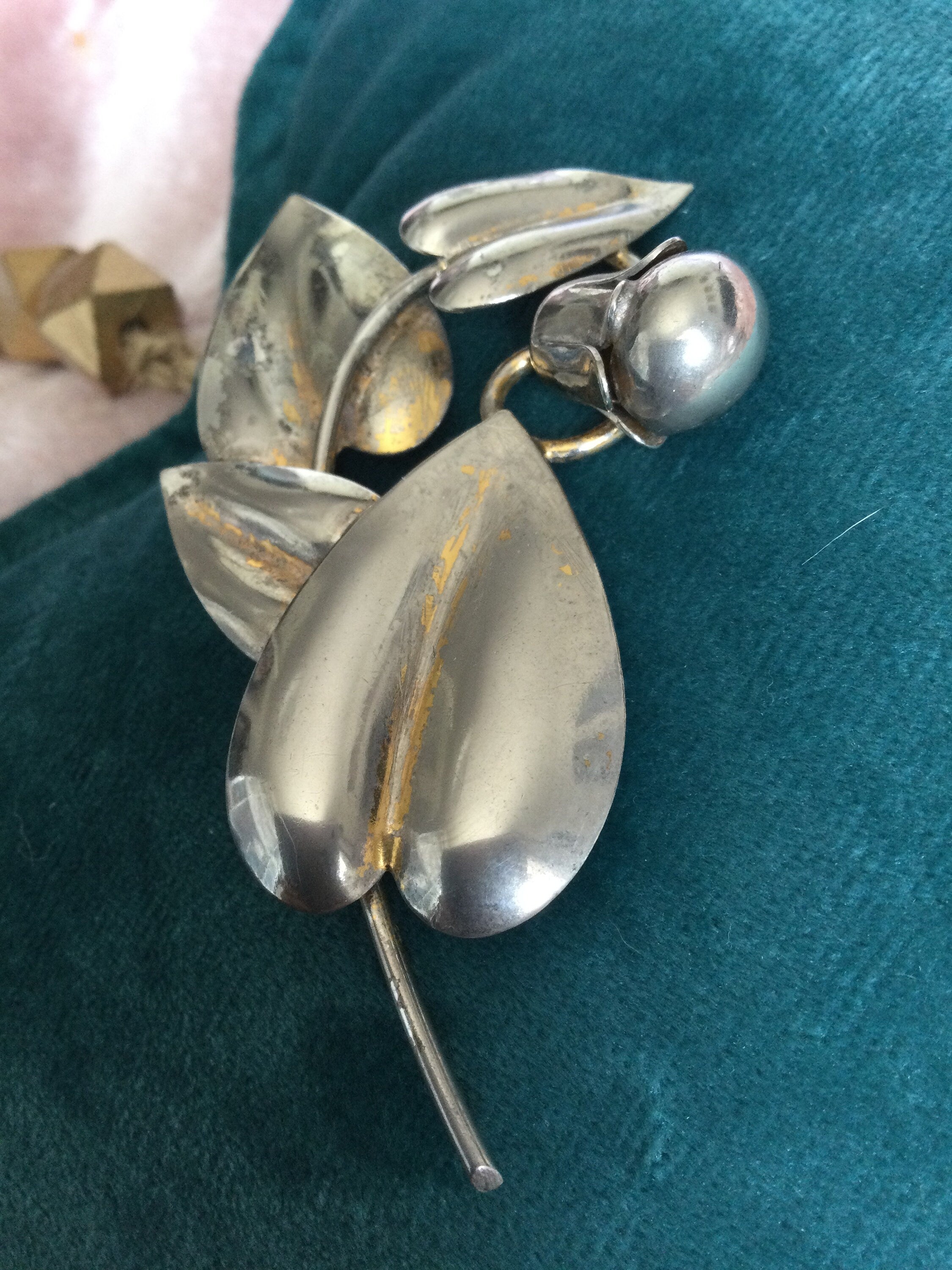 Signed McClelland Barclay 925 sterling silver embossed flower brooch