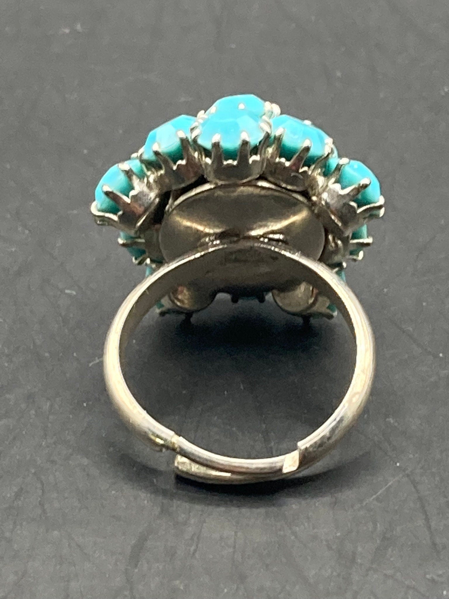 UnSigned adjustable silver tone metal turquoise glass stones dress ring