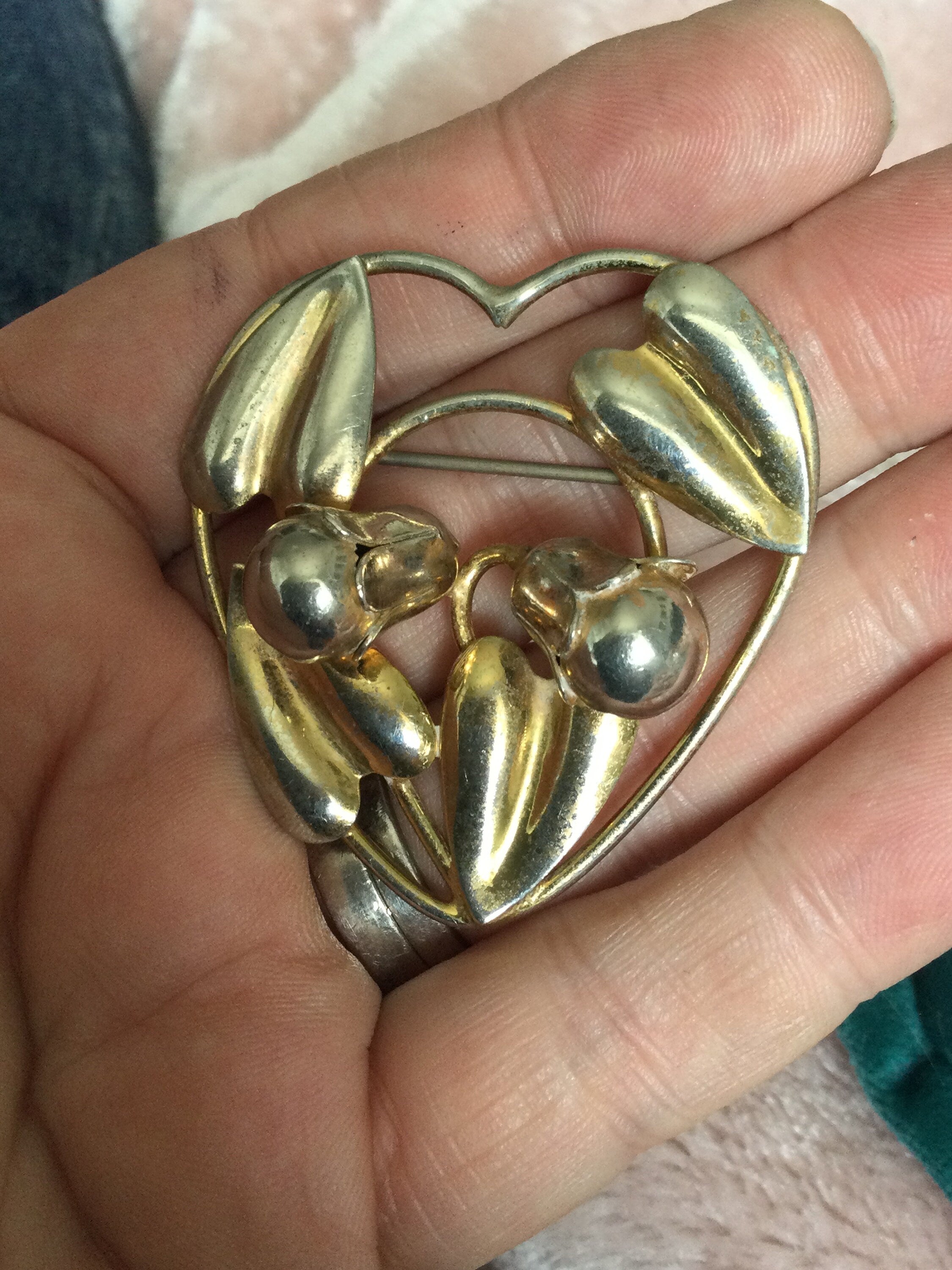 Signed McClelland Barclay 925 sterling silver embossed flower brooch