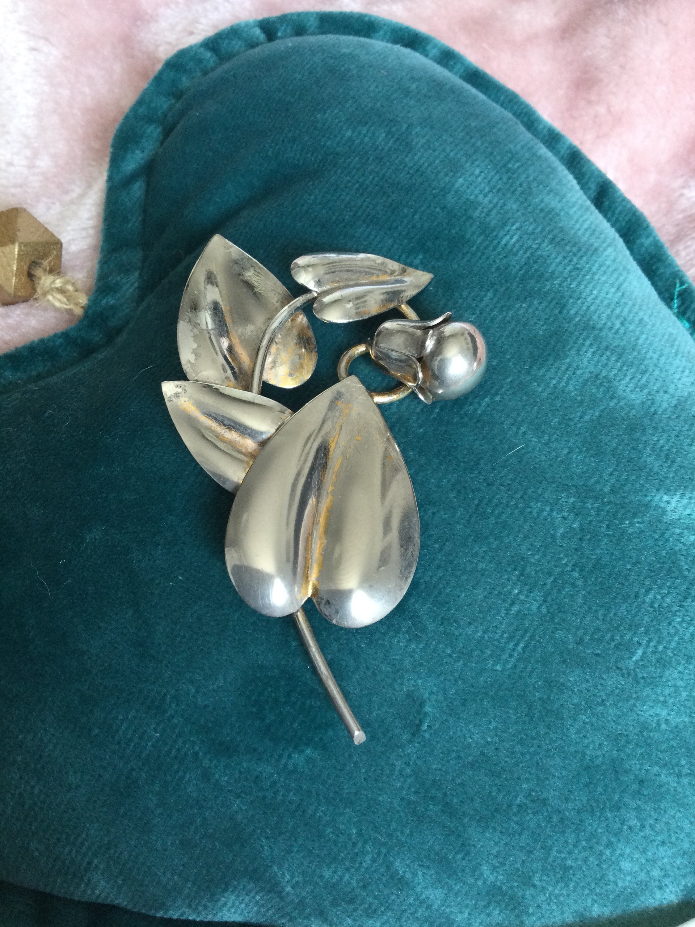 Signed McClelland Barclay 925 sterling silver embossed flower brooch