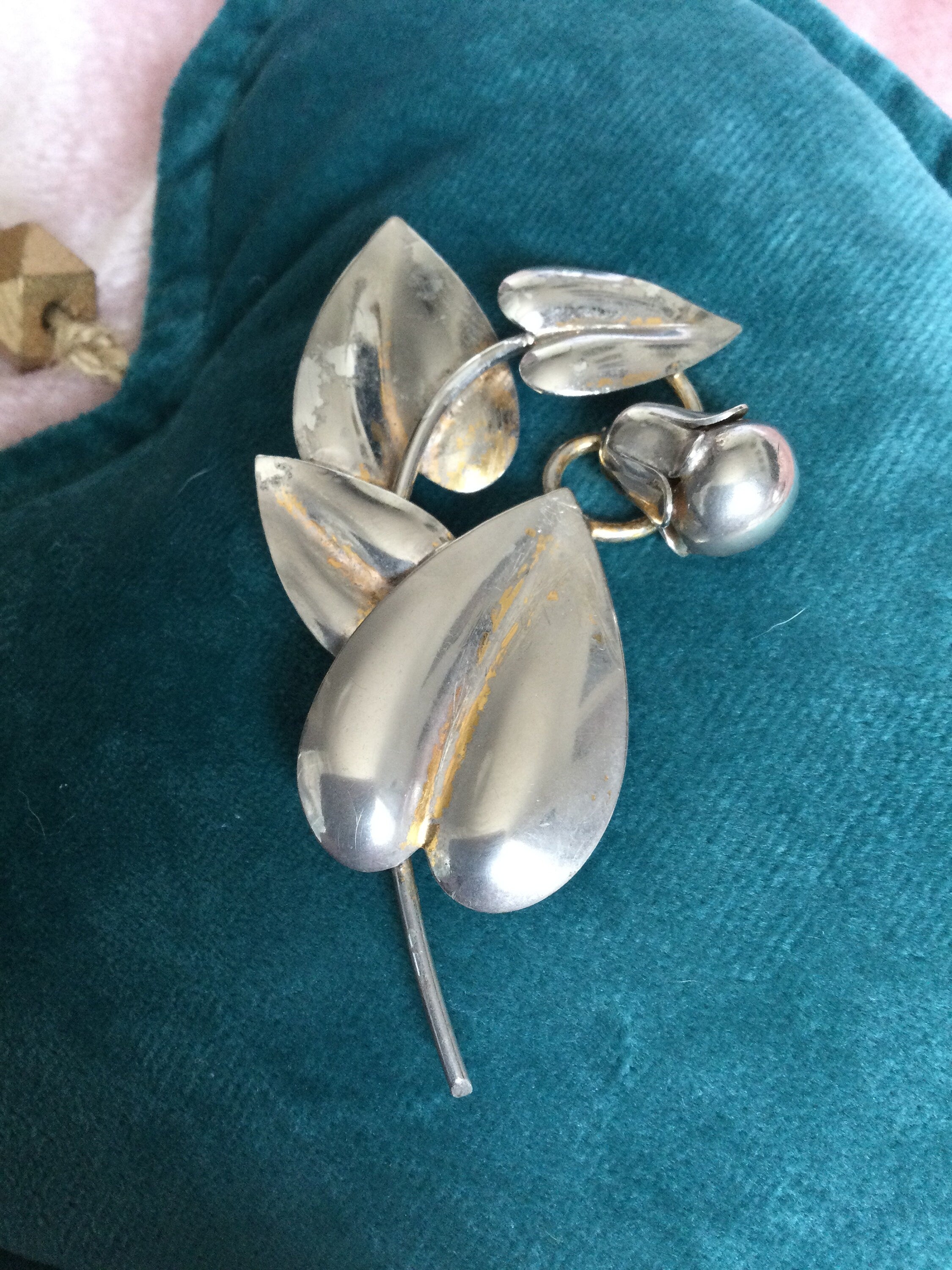 Signed McClelland Barclay 925 sterling silver embossed flower brooch