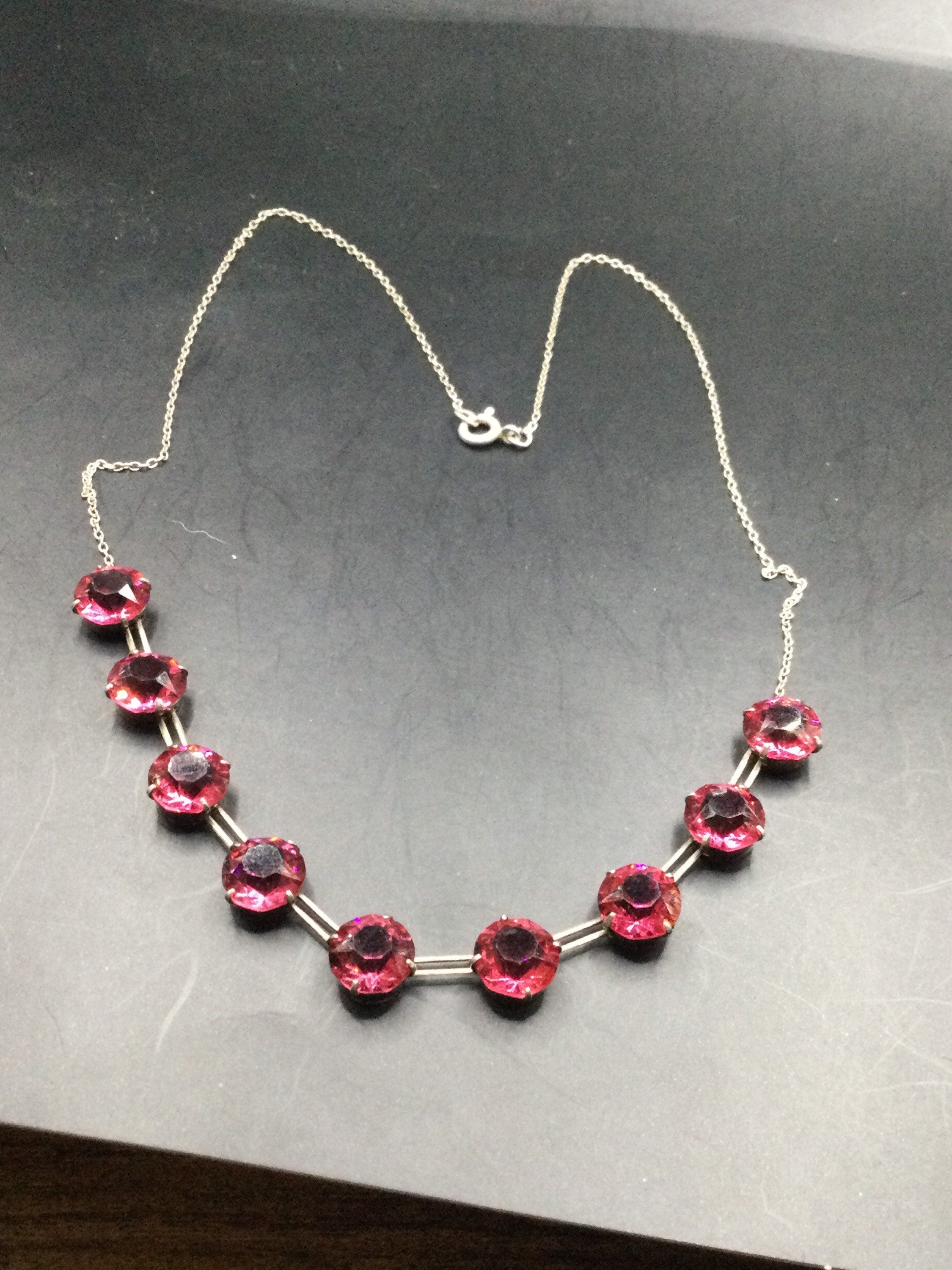 Art Deco czech open back crystal pink diamanté Paste necklace 1920s