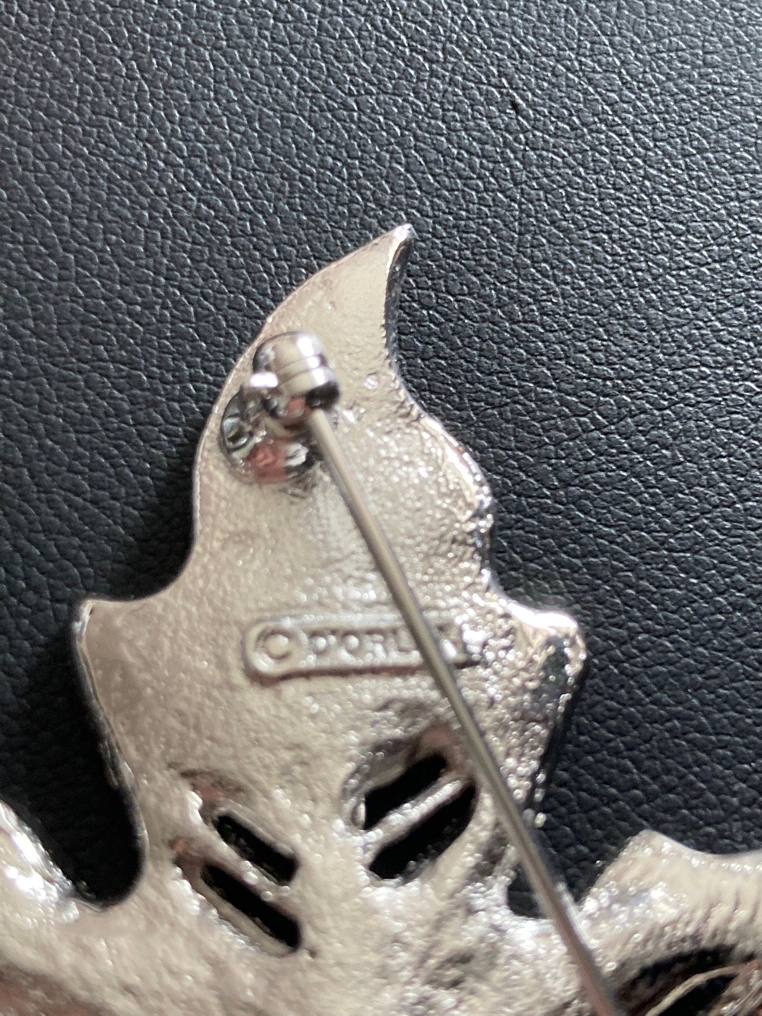 HOLLYWOOD signed silver diamanté paste maple leaf brooch