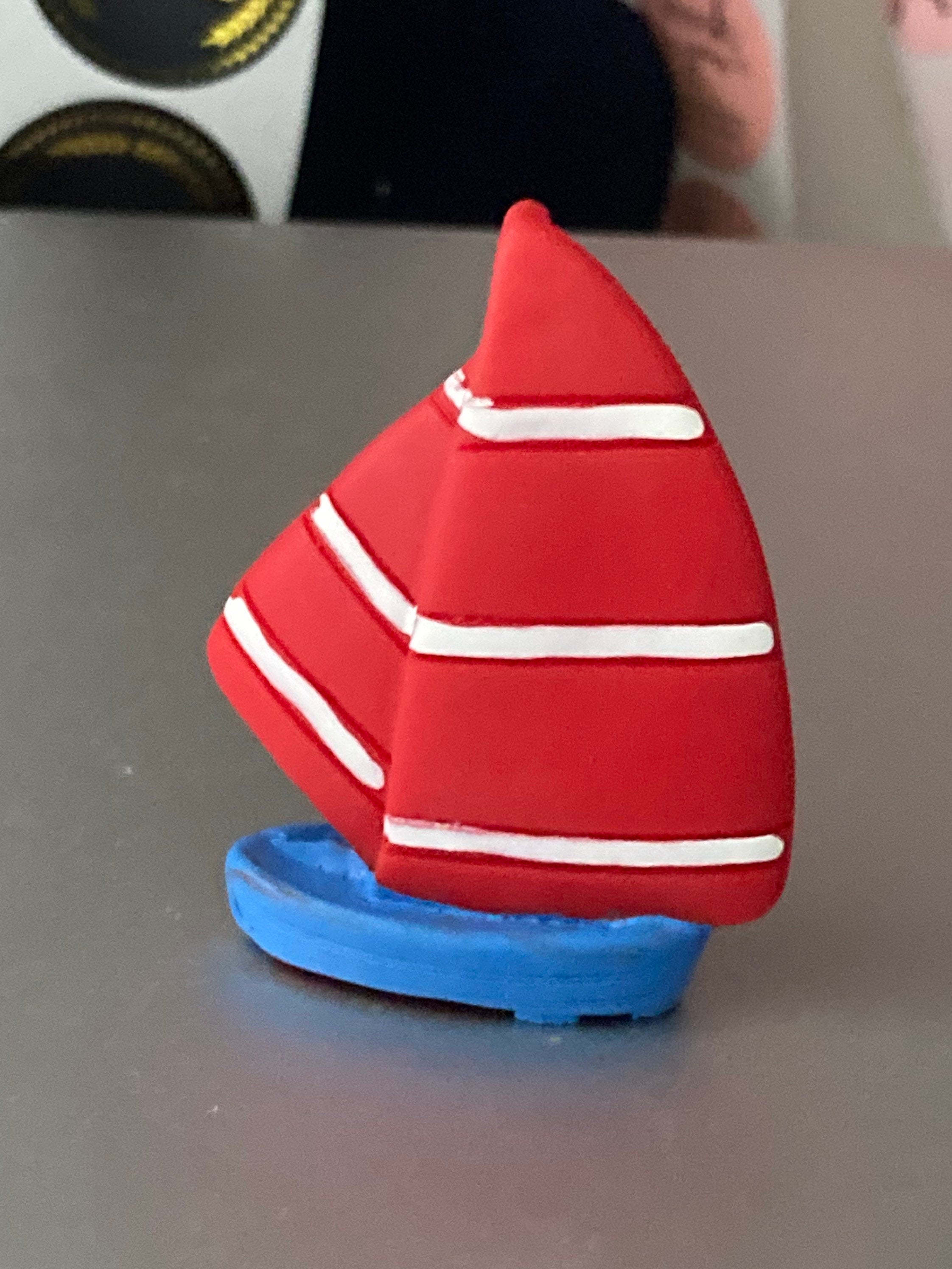 Miniature red Yacht Cake Topper: 5cm Nautical Sailing Boat Decoration
