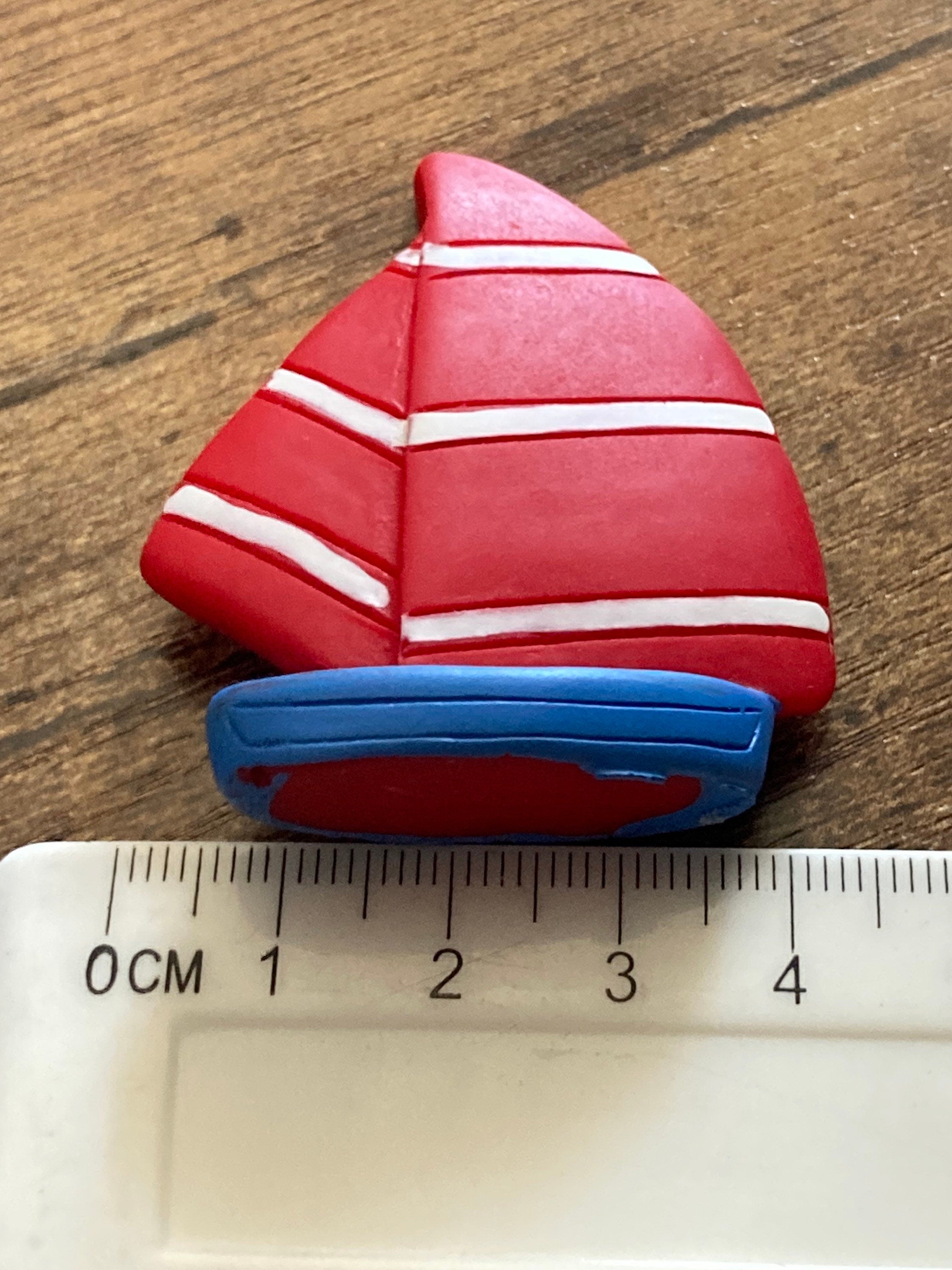 Miniature red Yacht Cake Topper: 5cm Nautical Sailing Boat Decoration