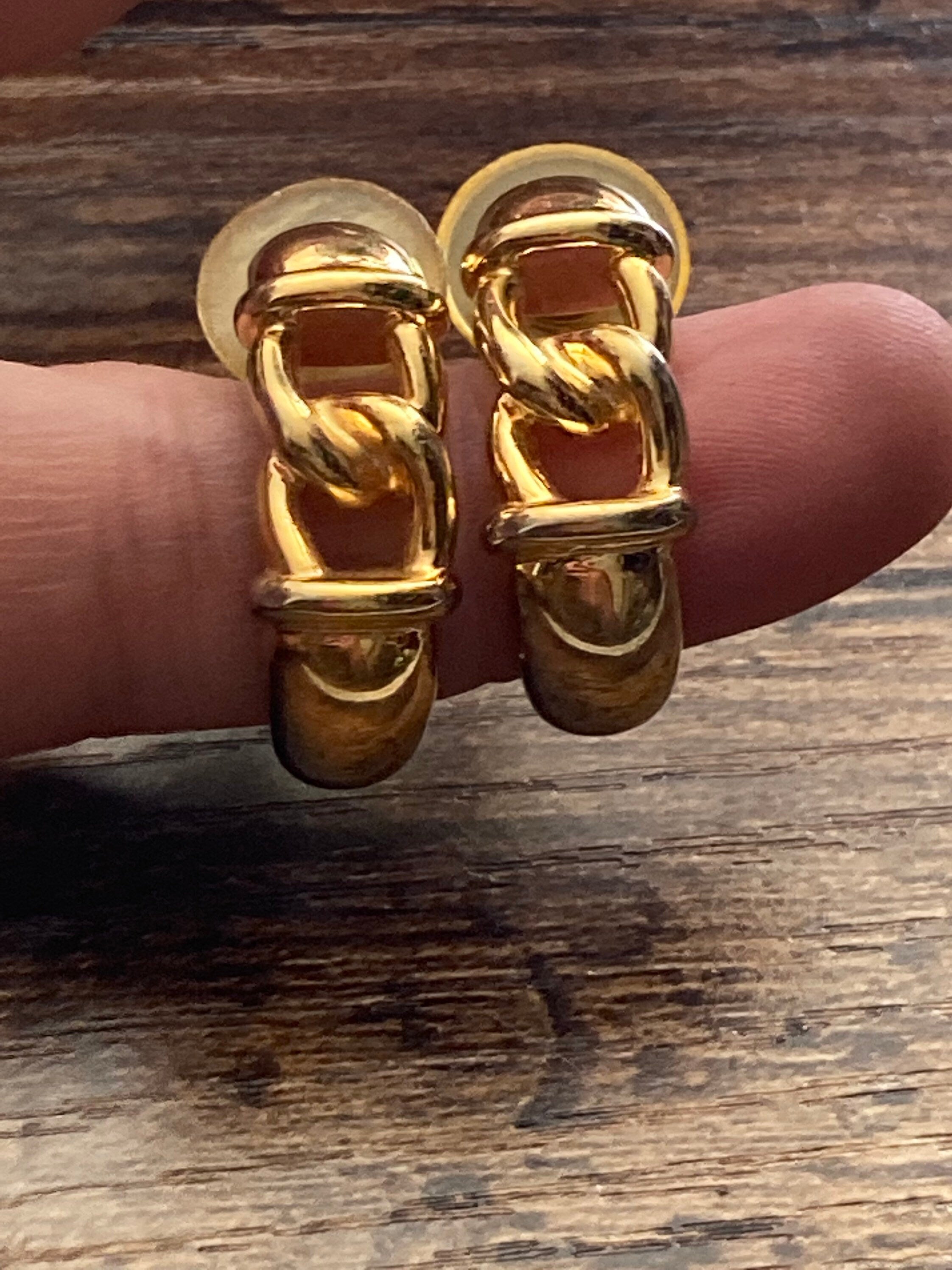 Signed GIVENCHY designer half hoop gold tone earrings pierced