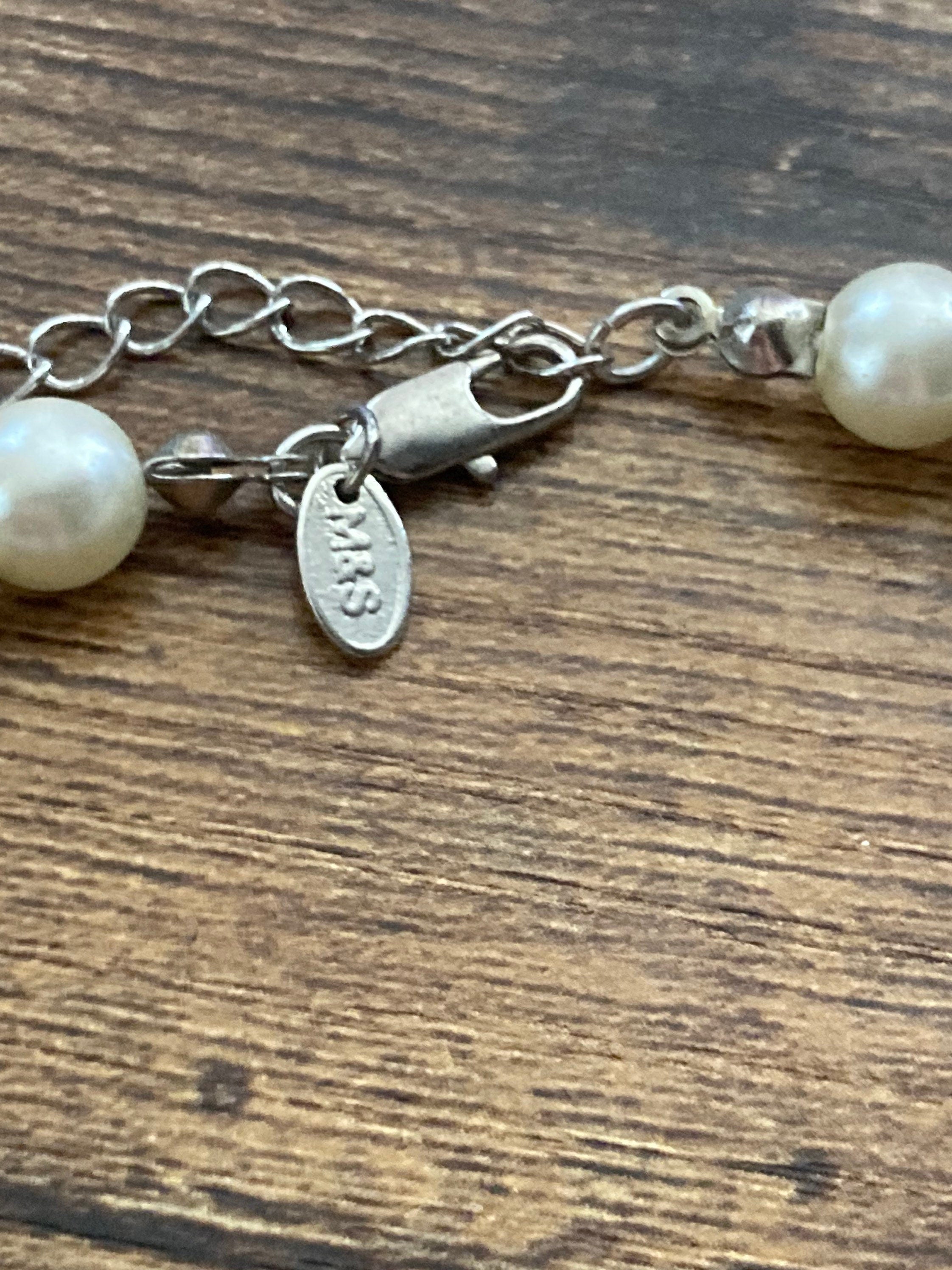 Retro M&S Cream Glass Pearl ball link diamanté Necklace single strand