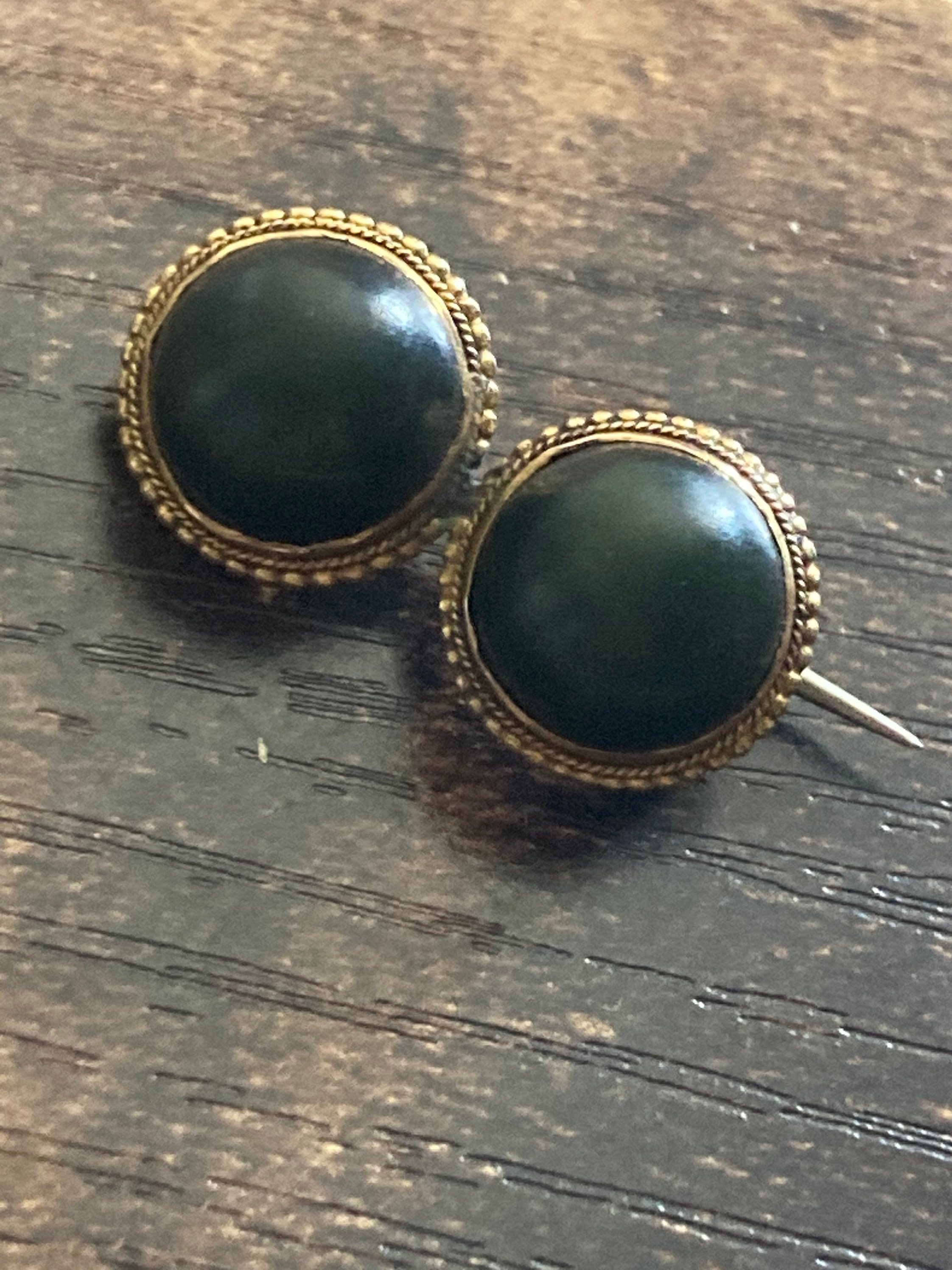 maw sit sit jade Antique Rolled gold black cabochon mourning Bar Brooch