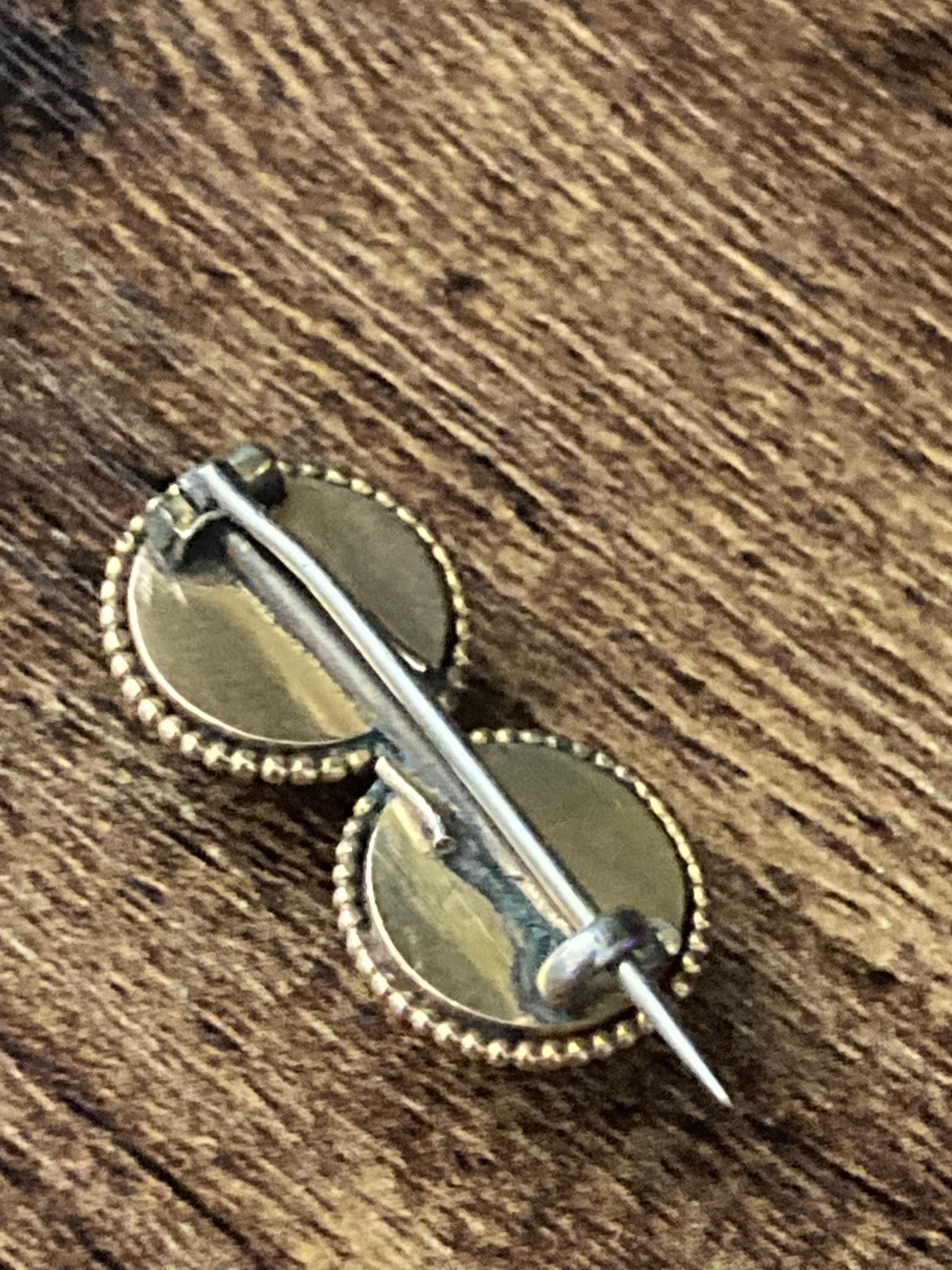 maw sit sit jade Antique Rolled gold black cabochon mourning Bar Brooch