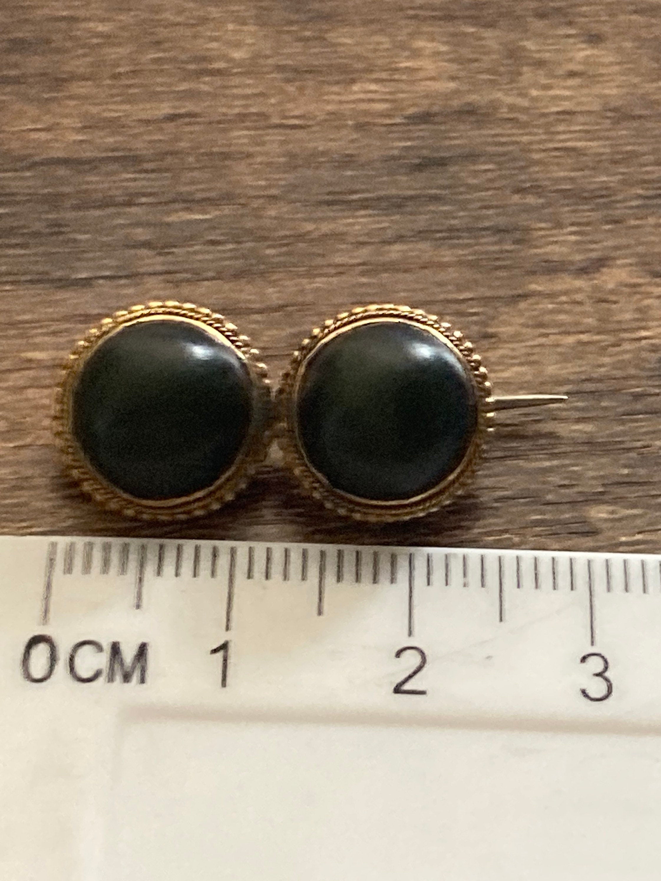 maw sit sit jade Antique Rolled gold black cabochon mourning Bar Brooch