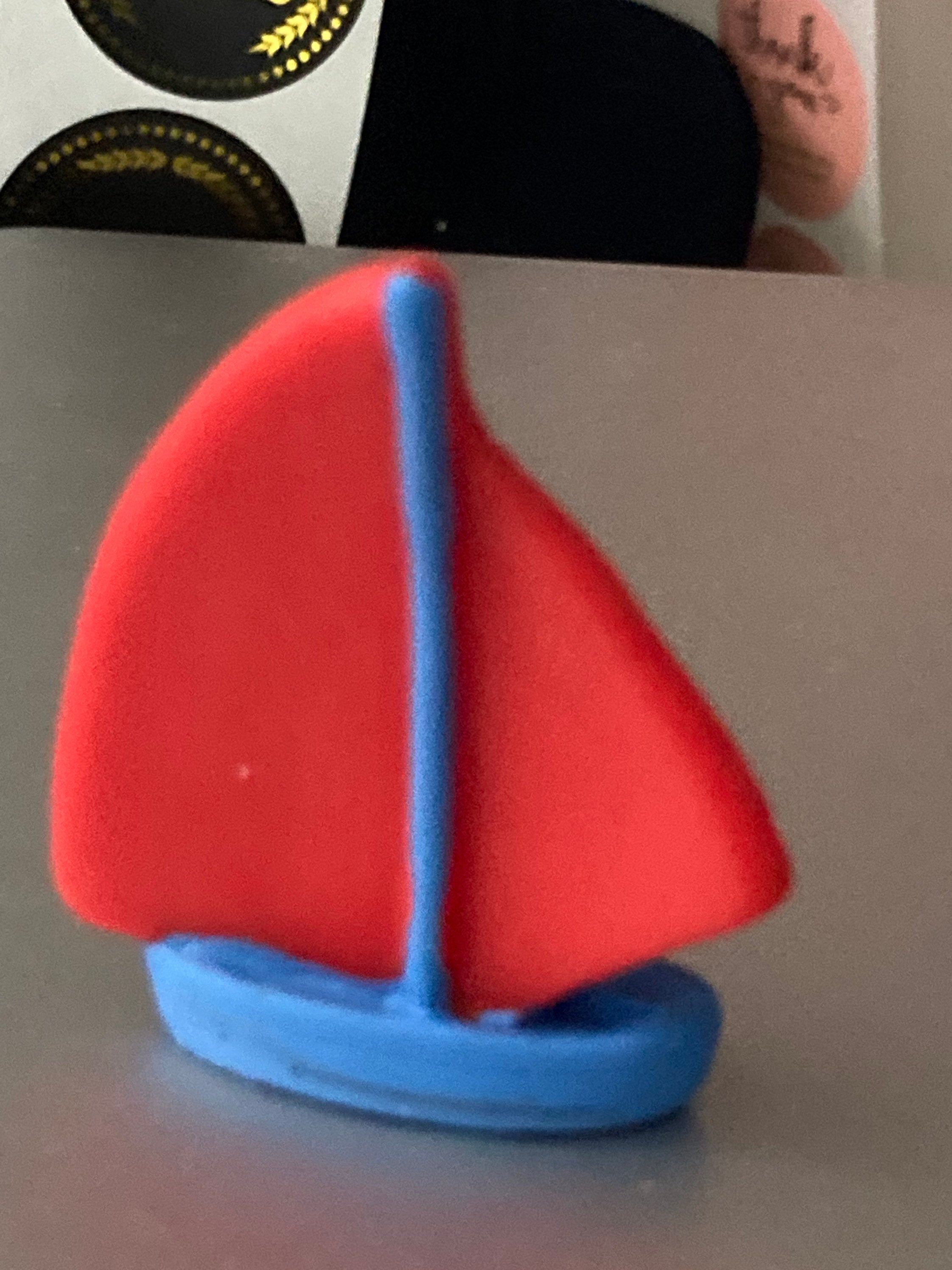 Miniature red Yacht Cake Topper: 5cm Nautical Sailing Boat Decoration