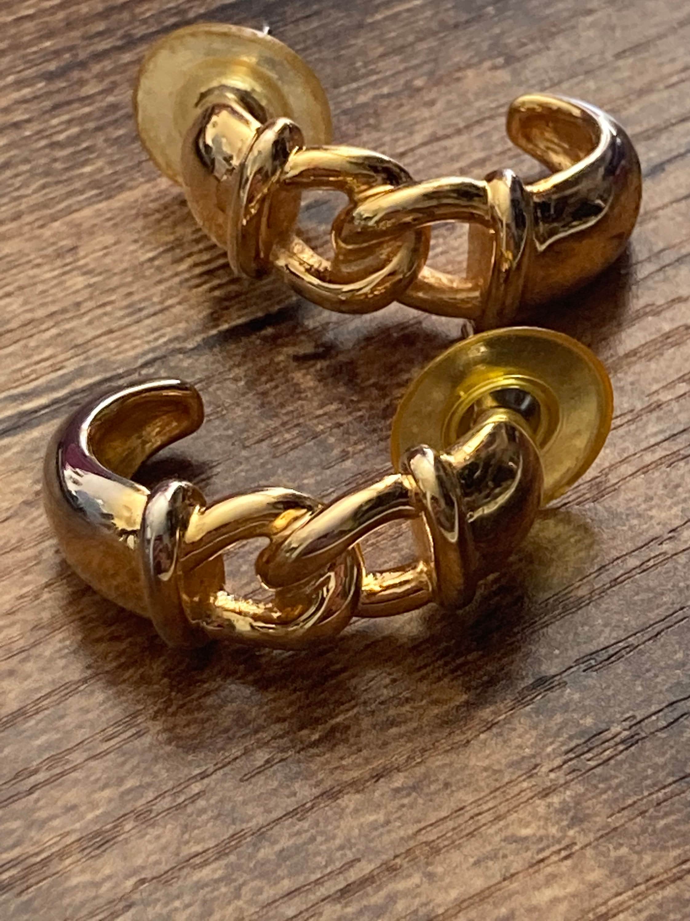 Signed GIVENCHY designer half hoop gold tone earrings pierced
