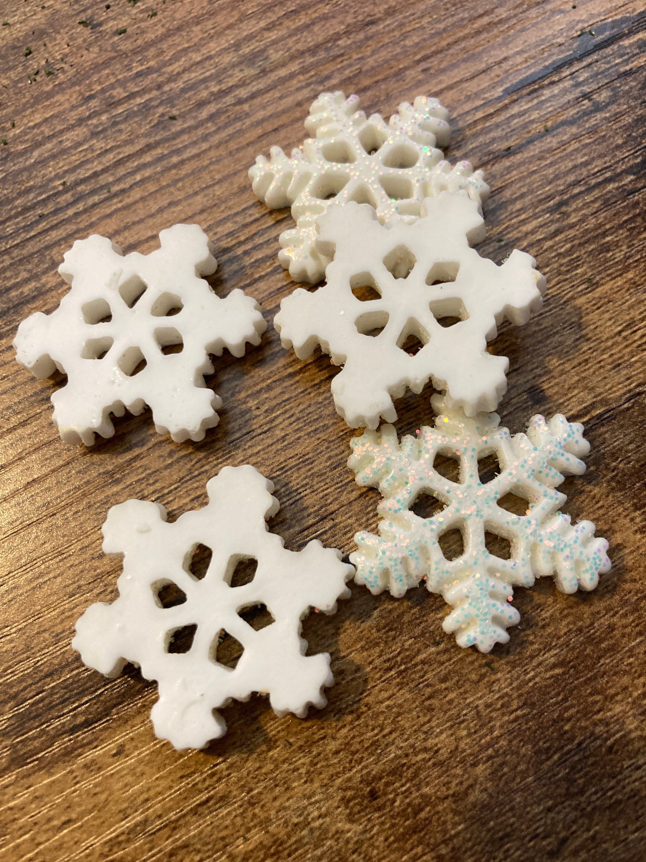 Set of 5 x flat back glitter snowflakes plastic Christmas Xmas Cake toppers