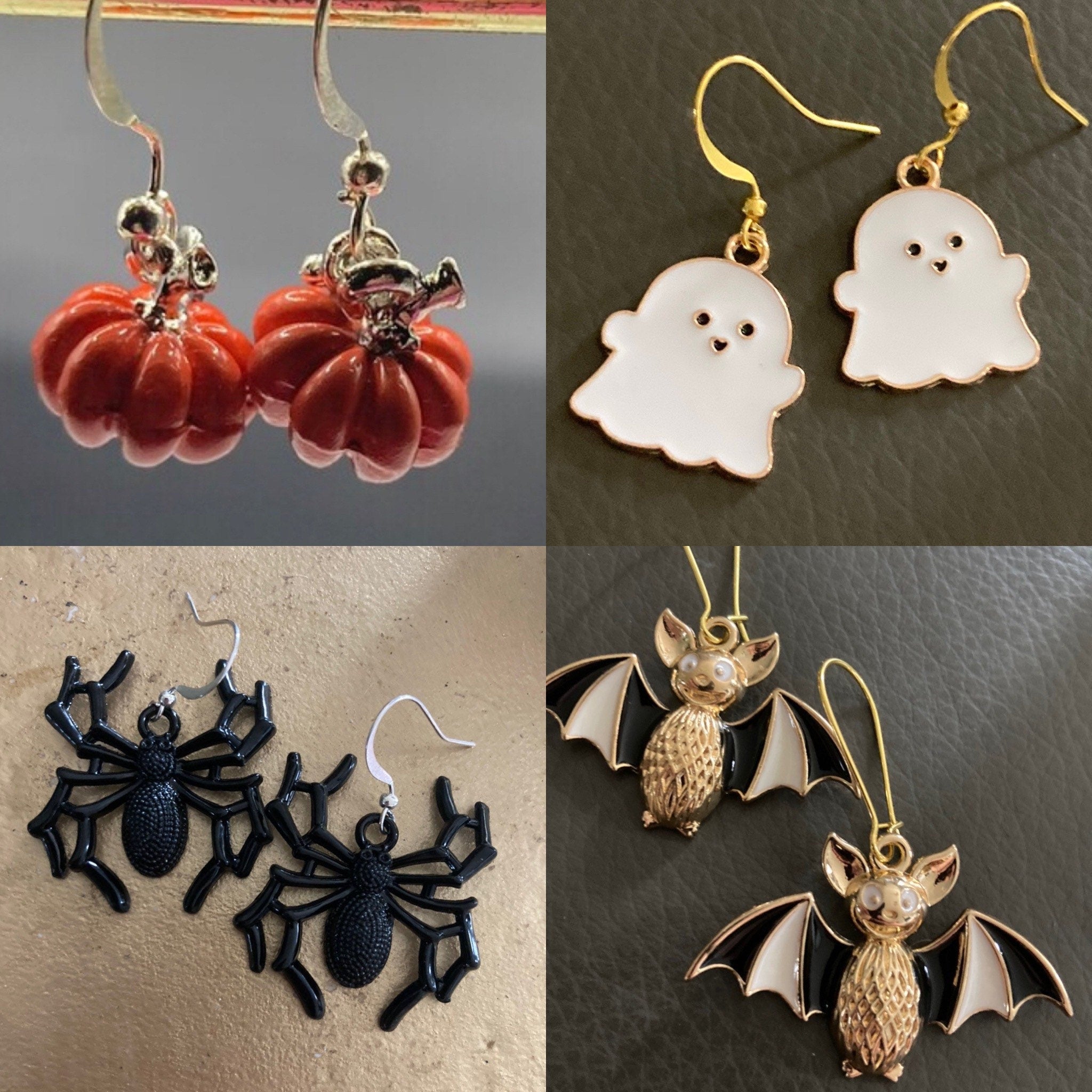 small Spider earrings , pearl drop Handmade gold tone