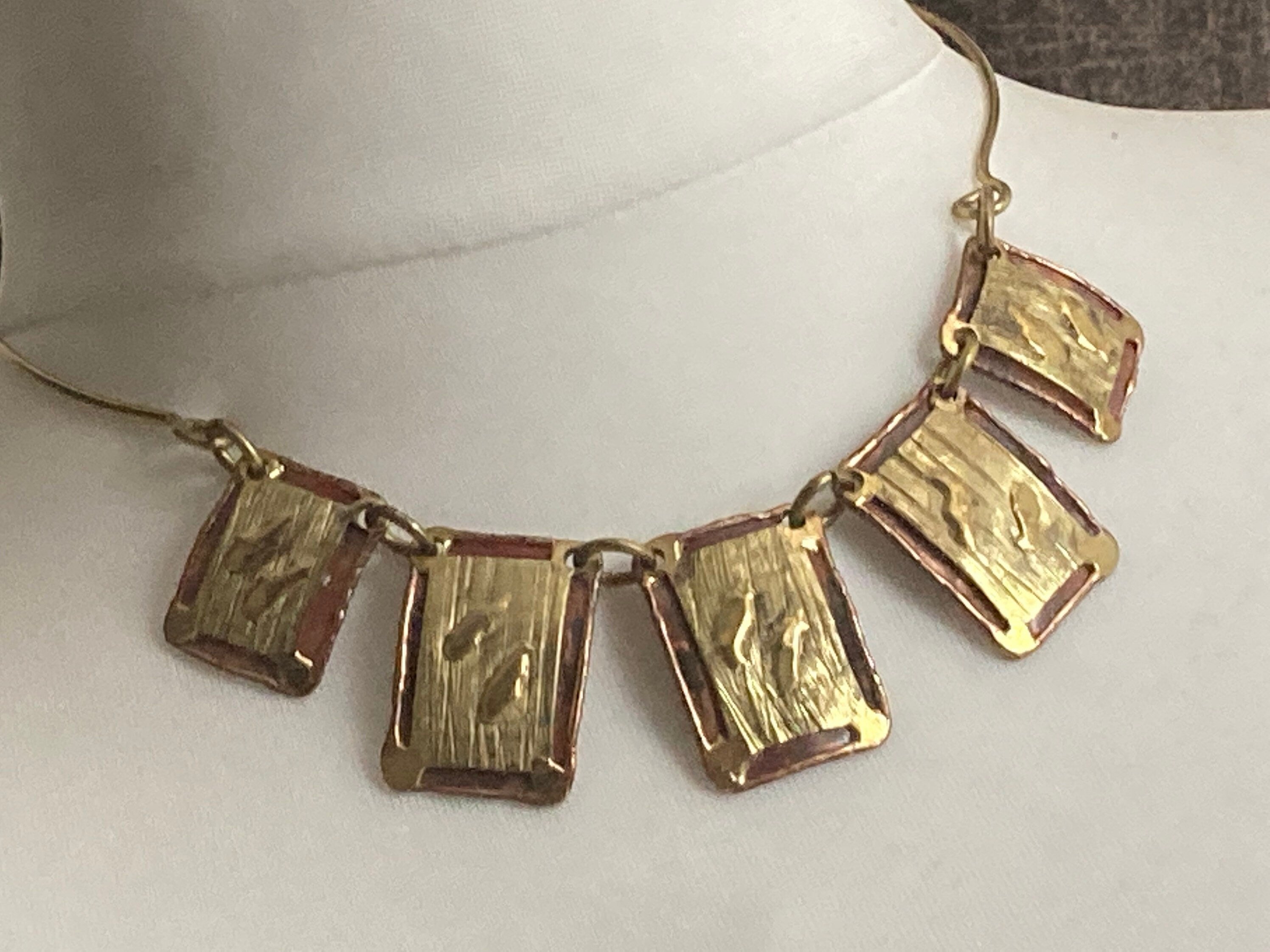 vintage copper and brass metal artisan necklace