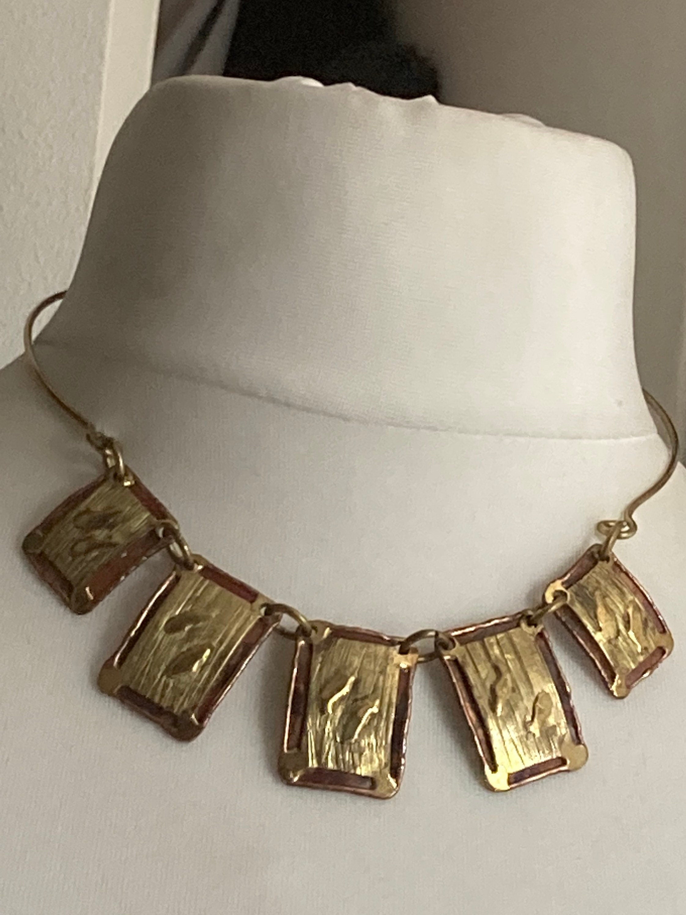 vintage copper and brass metal artisan necklace