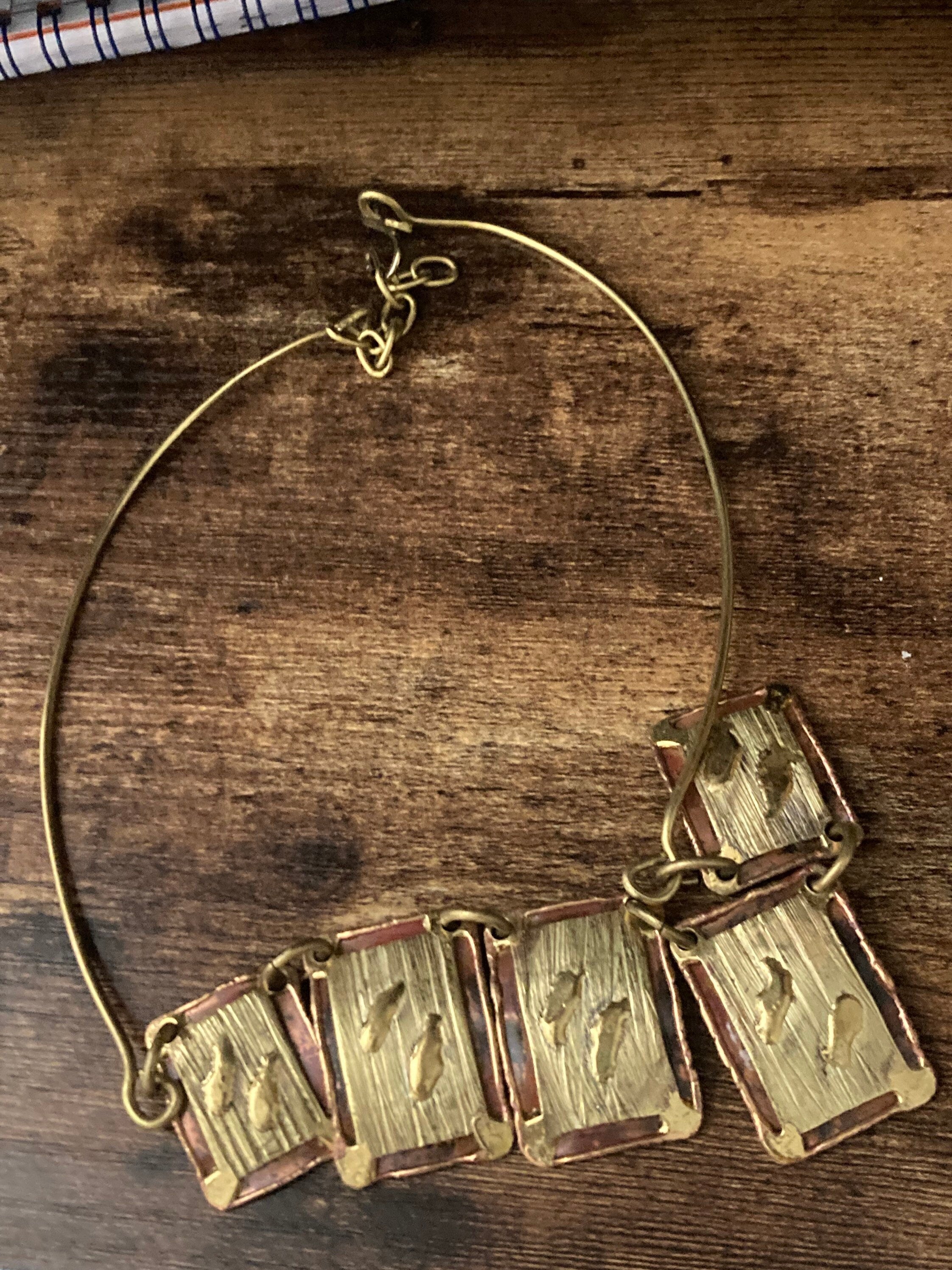 vintage copper and brass metal artisan necklace