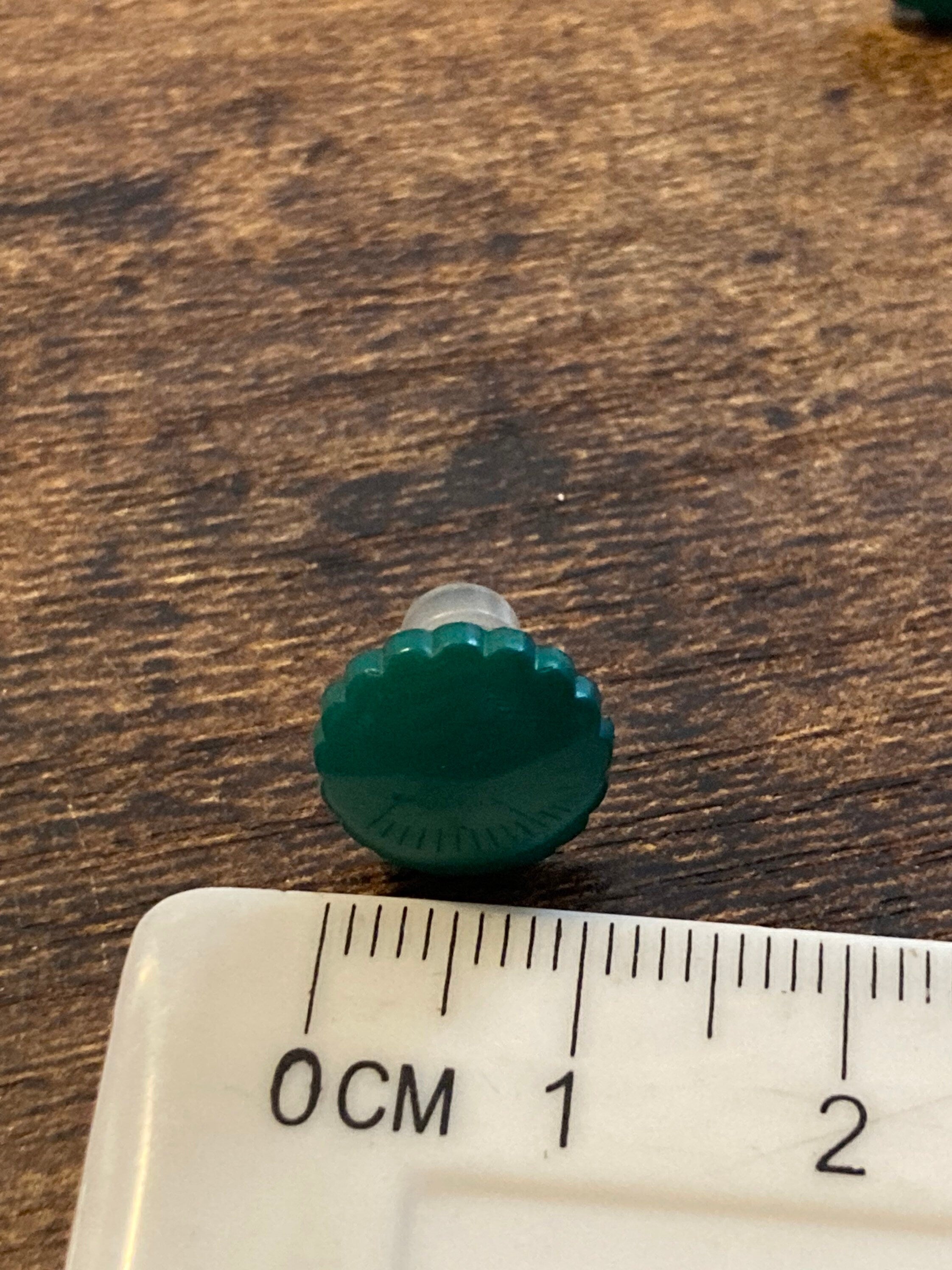 Small Green plastic button stud earrings, pierced ear’s hypoallergenic