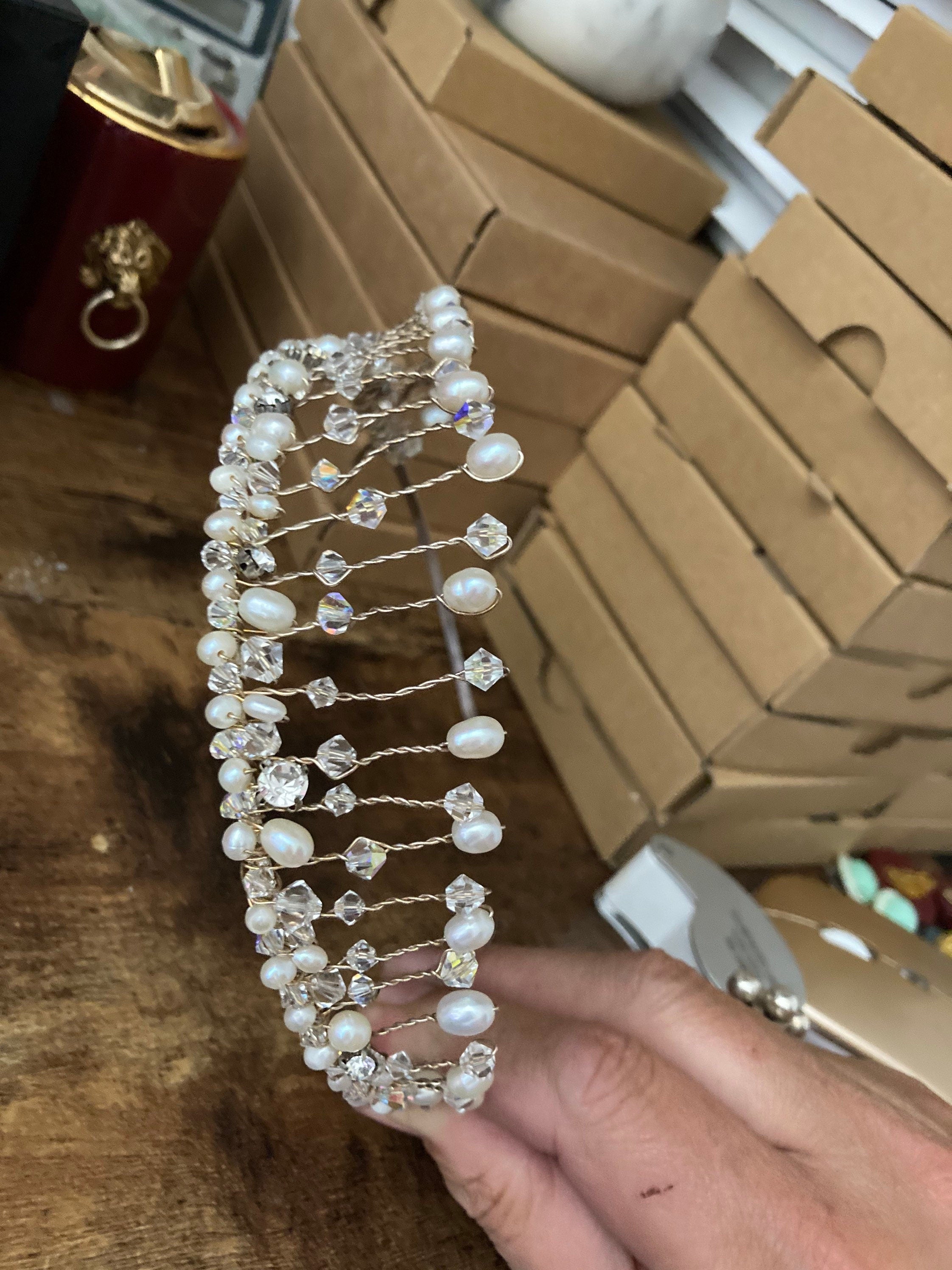 silver tone bridal tiara clear diamanté crystal rhinestones