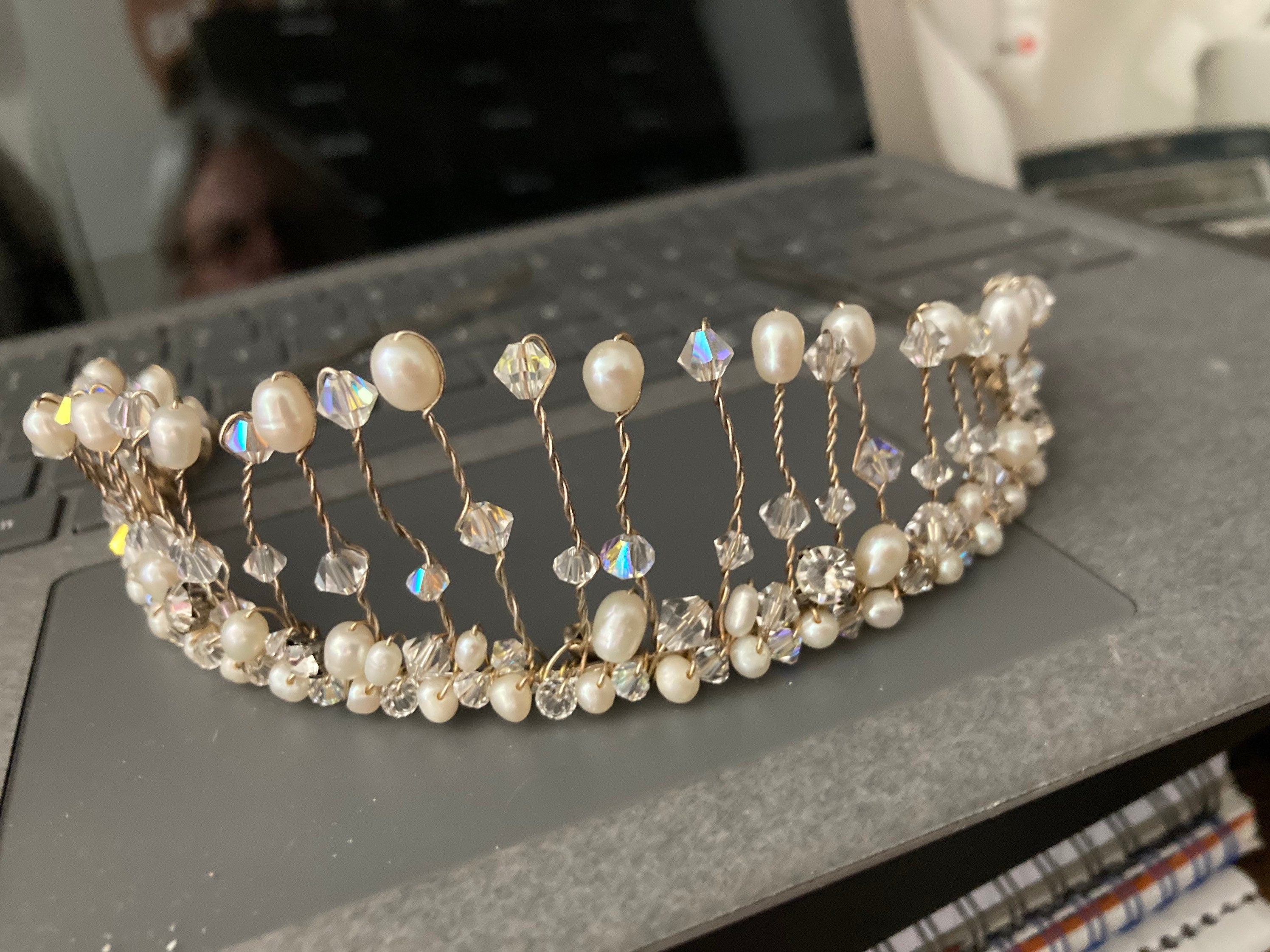 silver tone bridal tiara clear diamanté crystal rhinestones