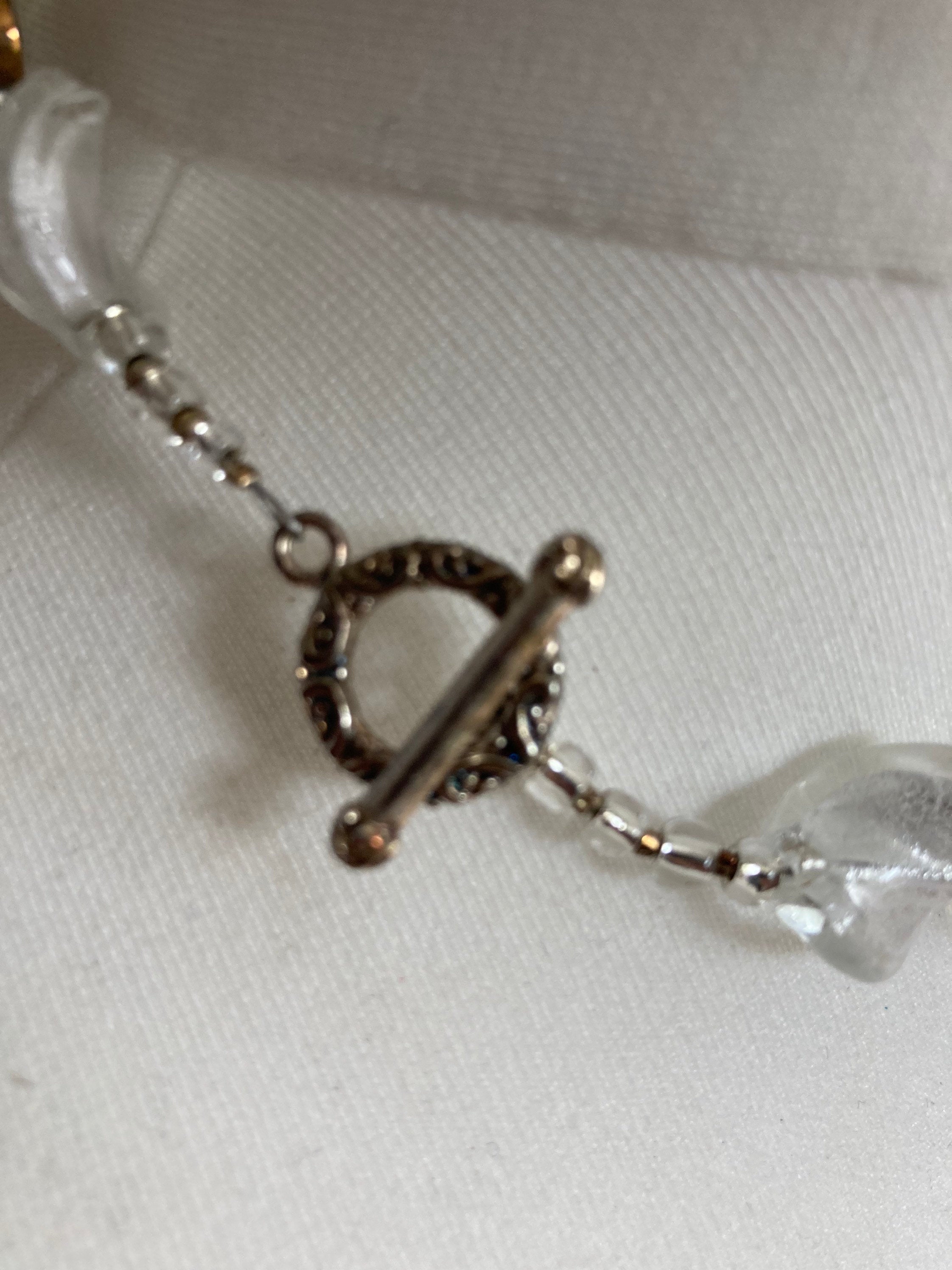 white clear bronze poured glass crystal heart necklace & matching earrings Sterling 925 clasps and ear wires