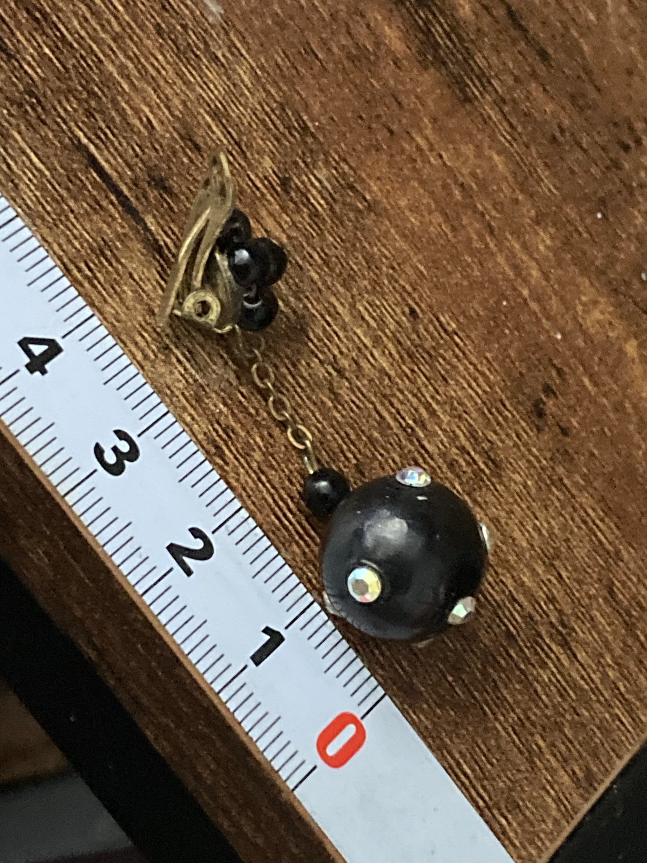 art deco black diamanté ball clip on earrings, chain link