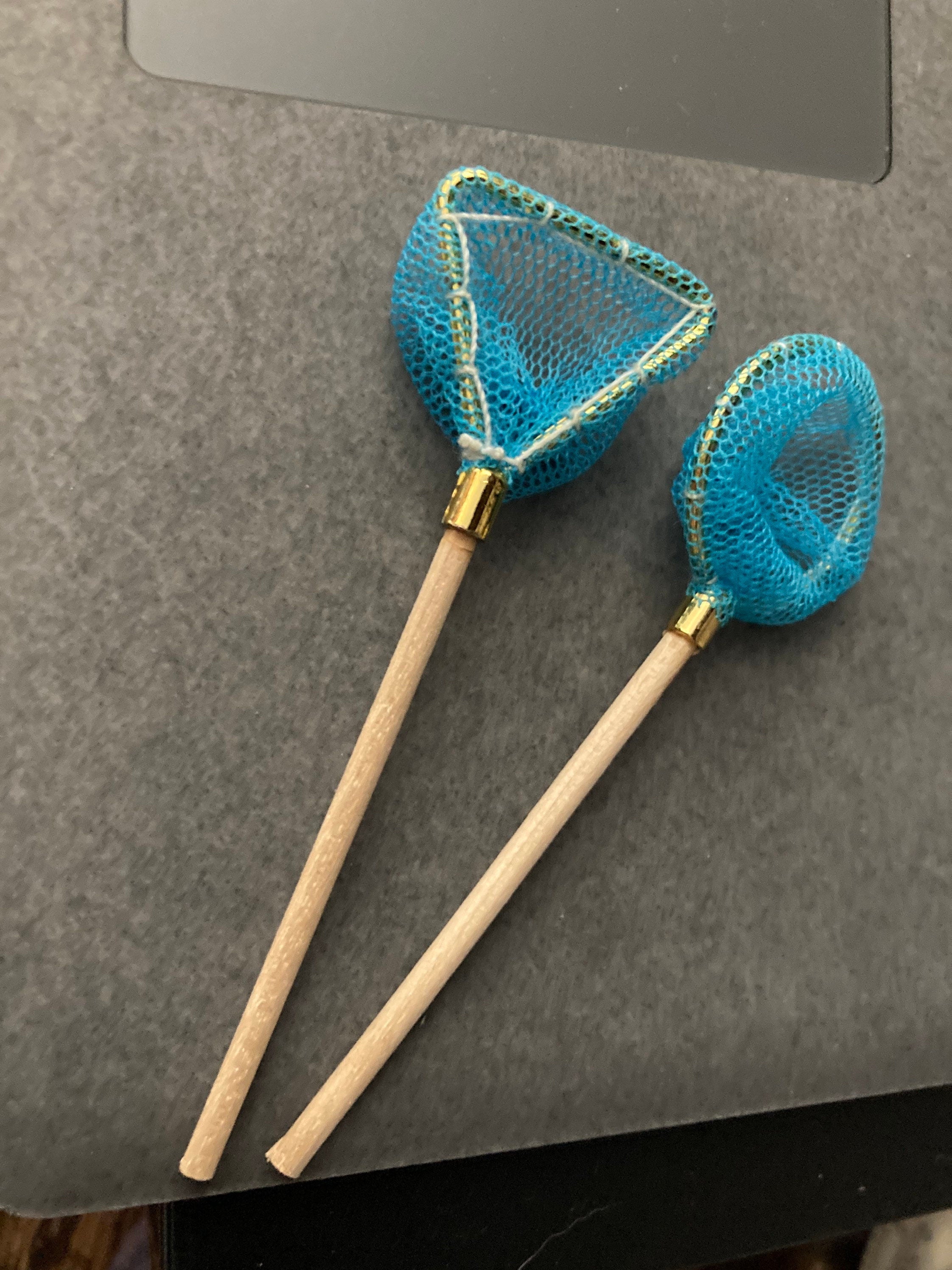 Pair of miniature fishing nets seaside cake topper decoration nautical