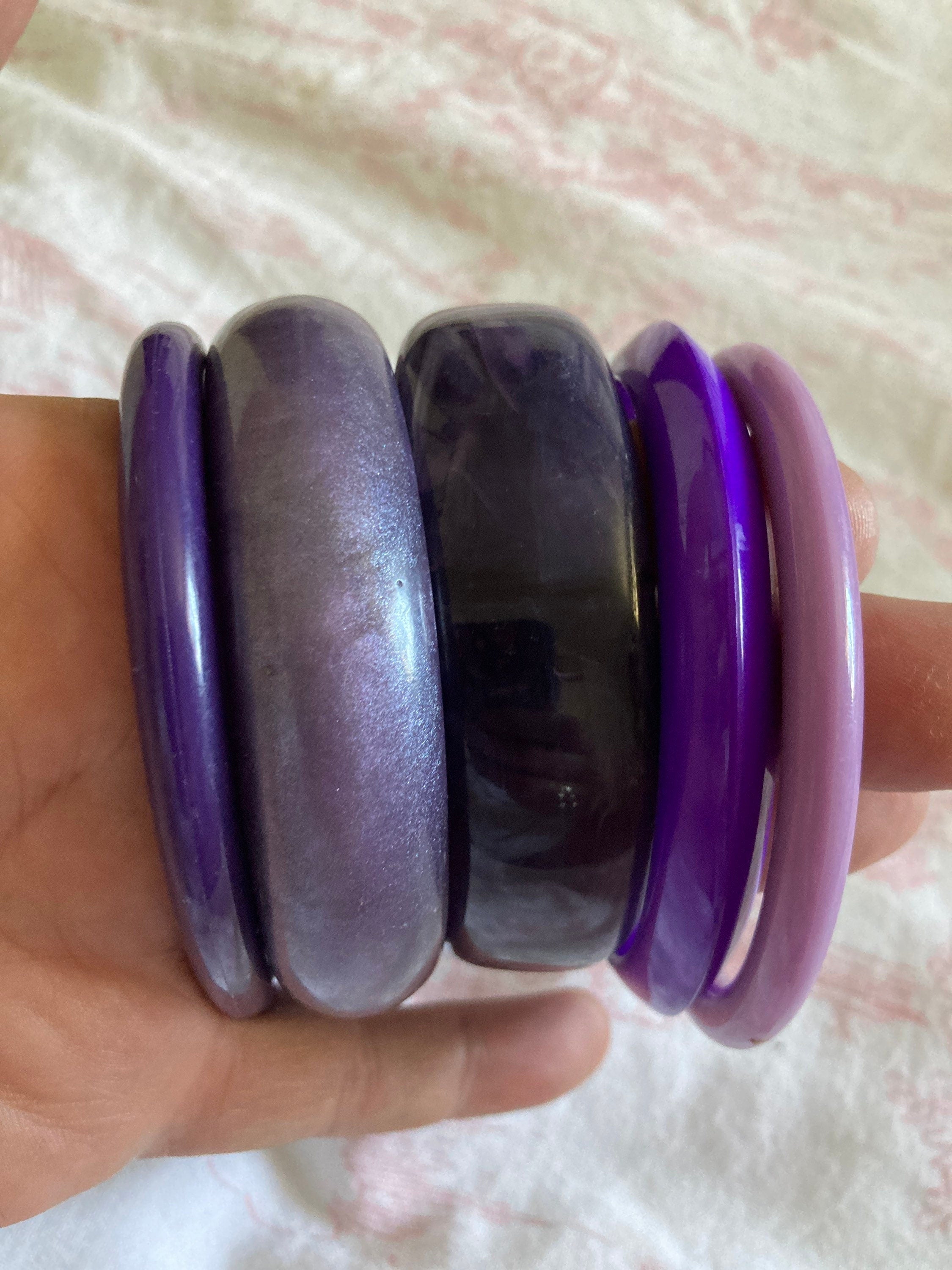 PURPLE VIOLET stack of vintage retro plastic bangles