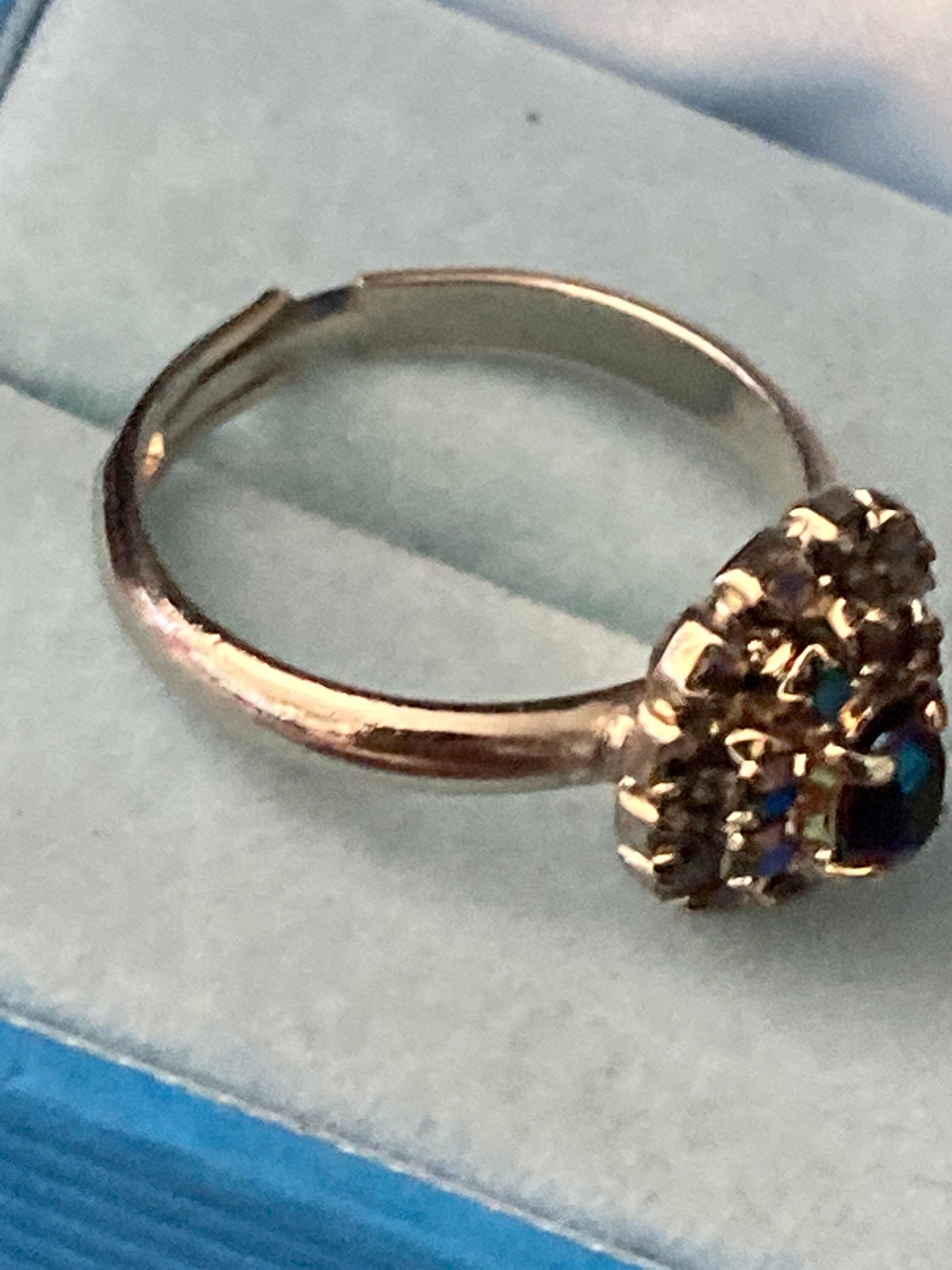 Vintage Aurora Borealis Glass Cluster Ring - Adjustable Silver Tone