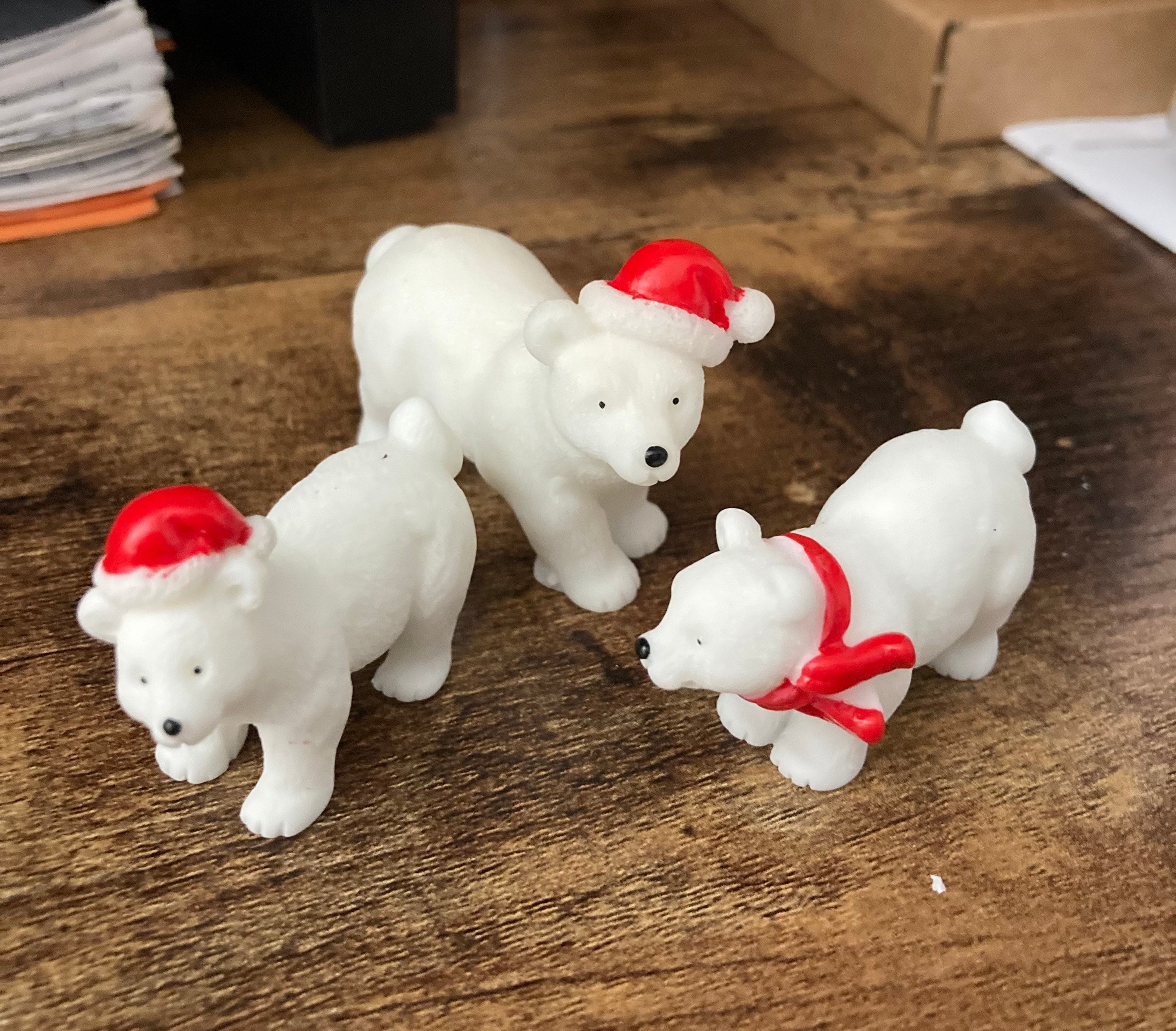 Polar bear family Christmas cake topper decorations , set of three