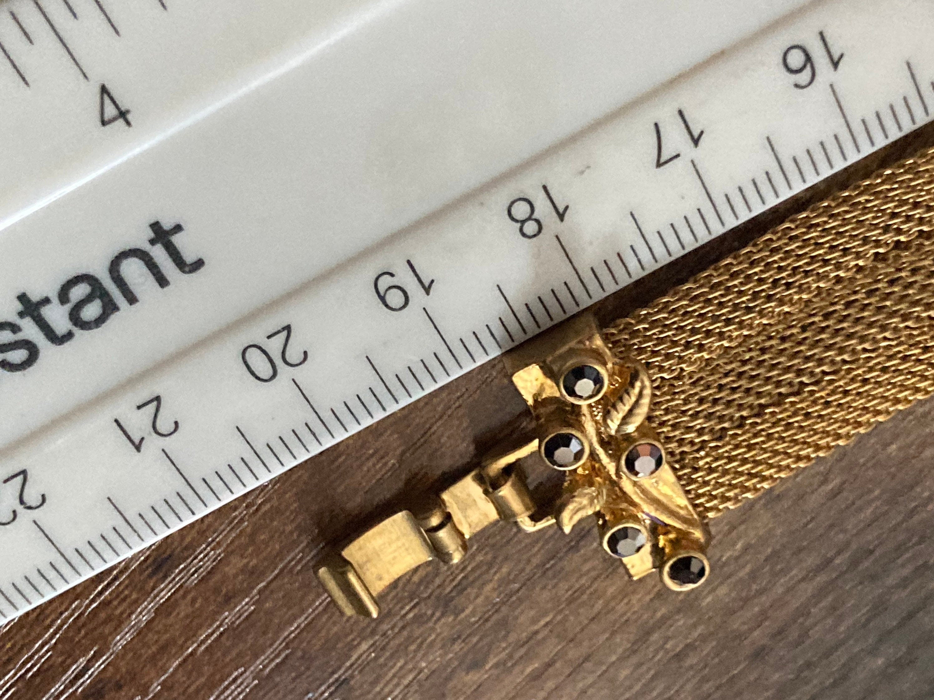 gold tone MESH wide beaded cabochon bracelet Art Deco Vintage