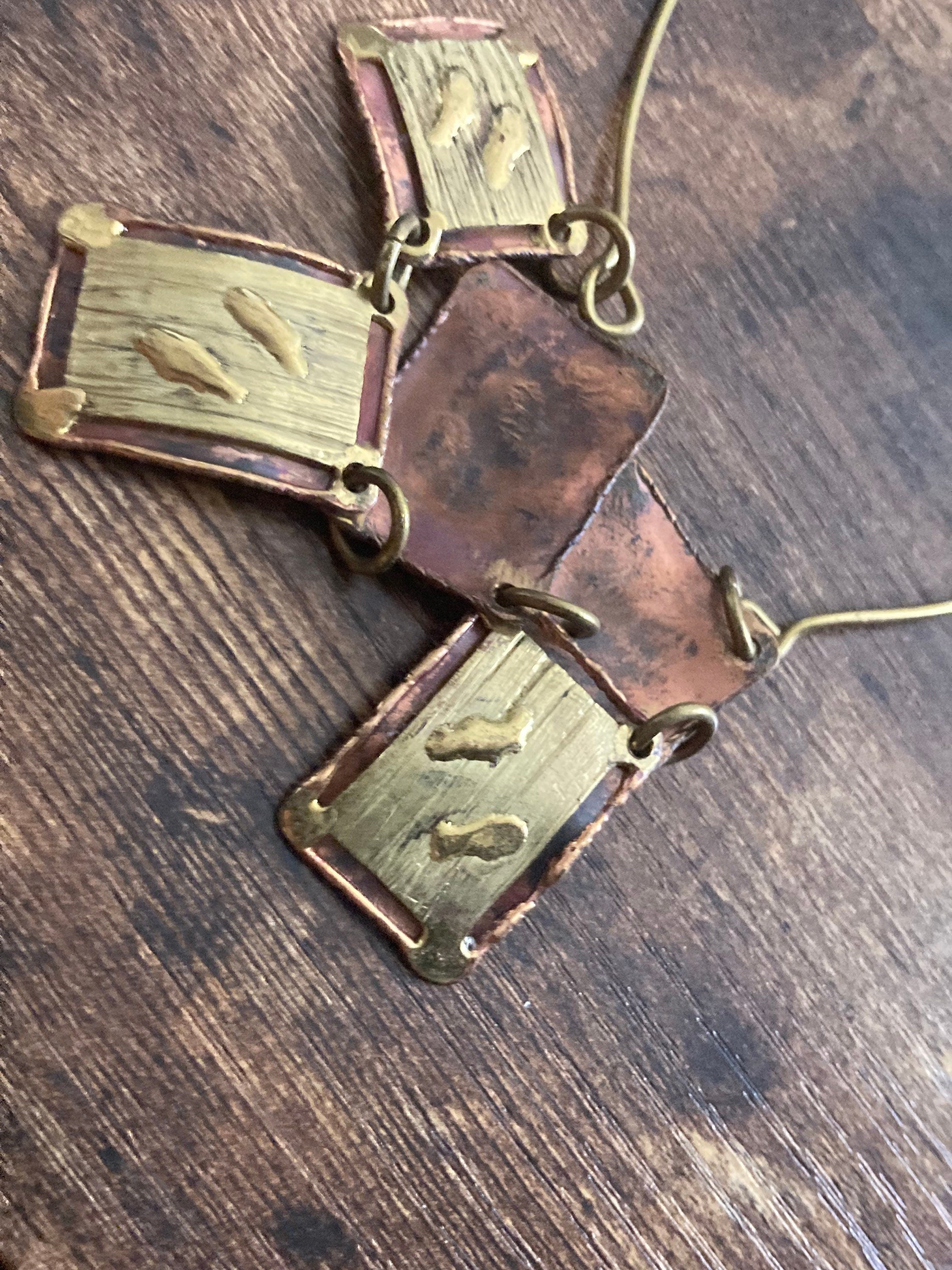 vintage copper and brass metal artisan necklace