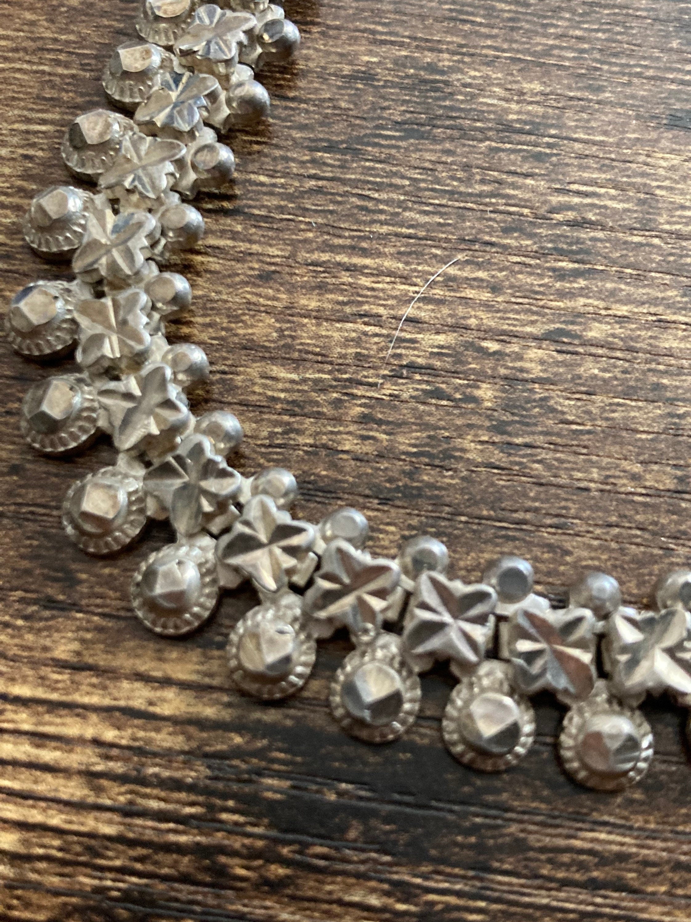 White metal Indian Silver modernist wide flat link chain signed PB choker necklace