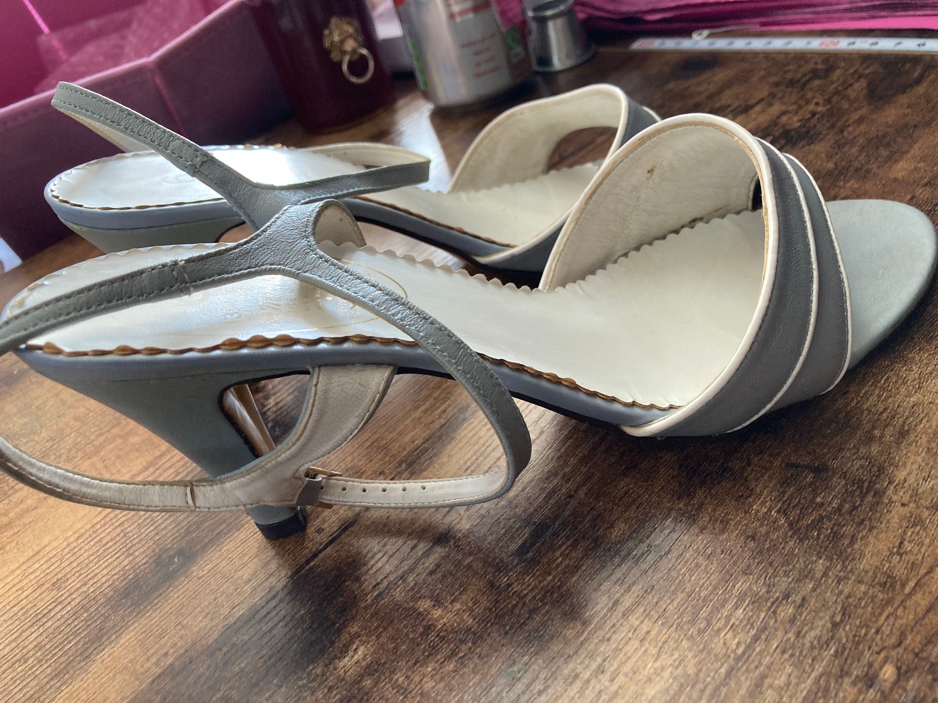 Retro St Michaels Peep Toe Sandals: Metallic Grey Silver Heels
