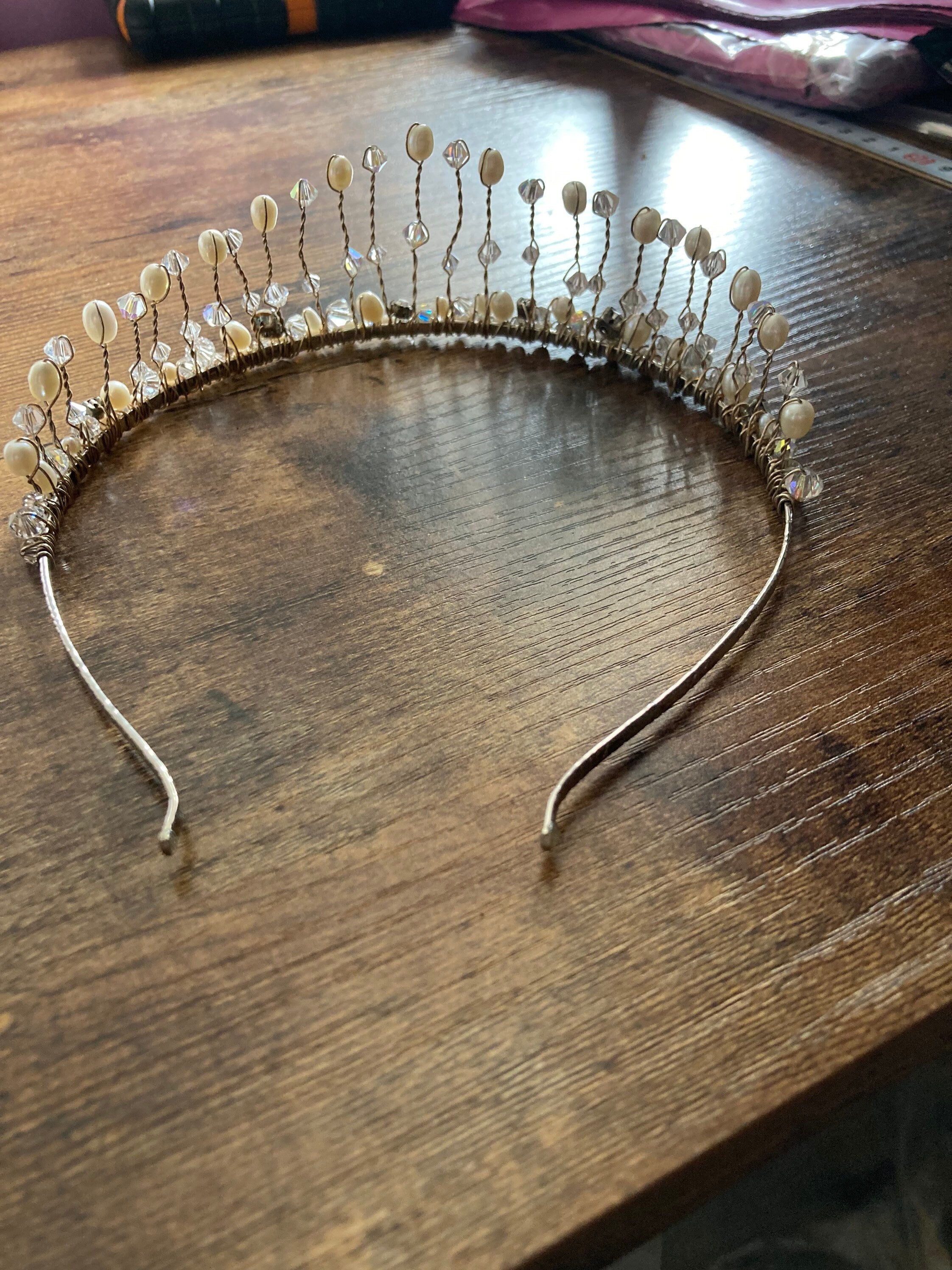 silver tone bridal tiara clear diamanté crystal rhinestones