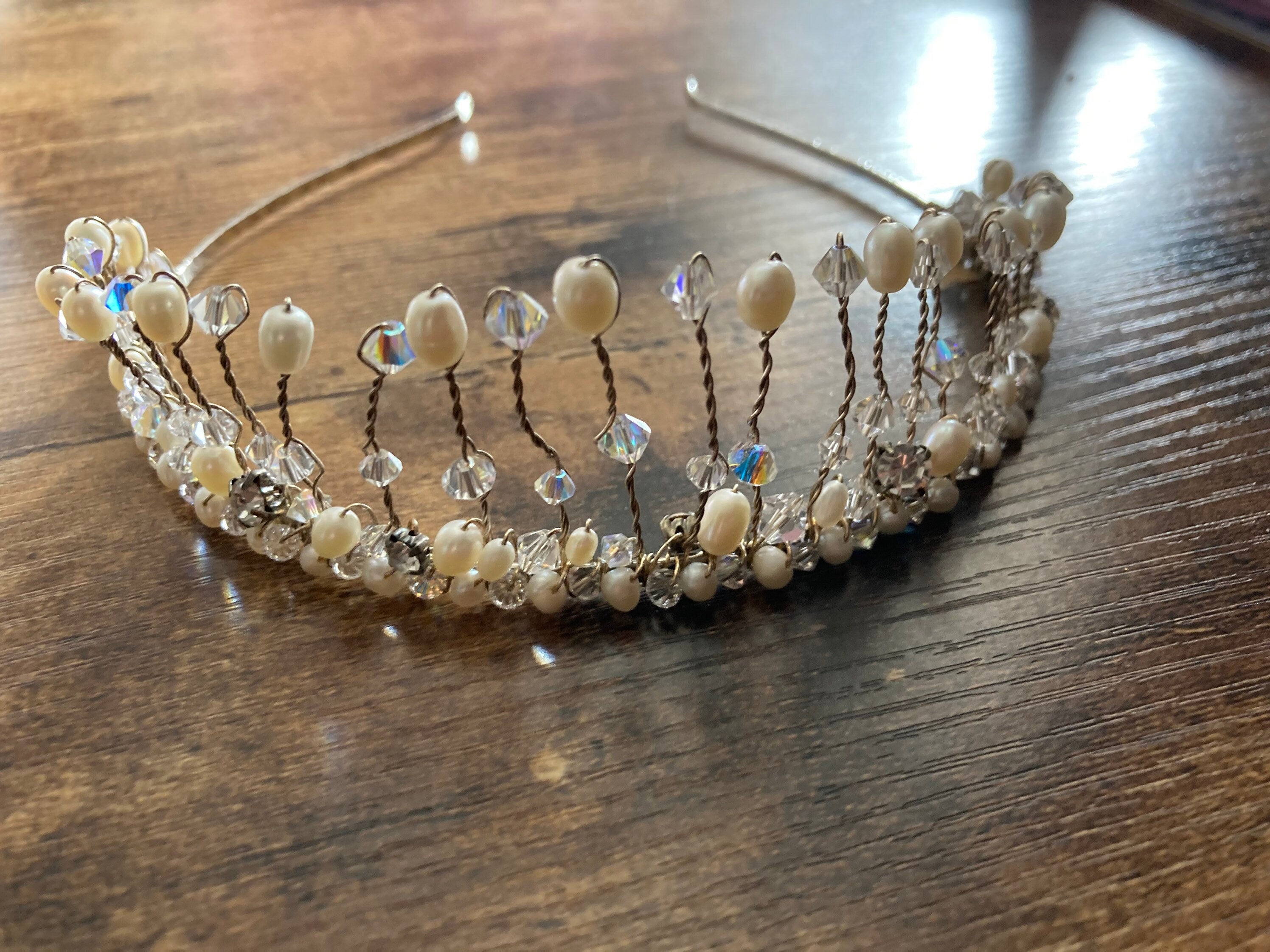 silver tone bridal tiara clear diamanté crystal rhinestones