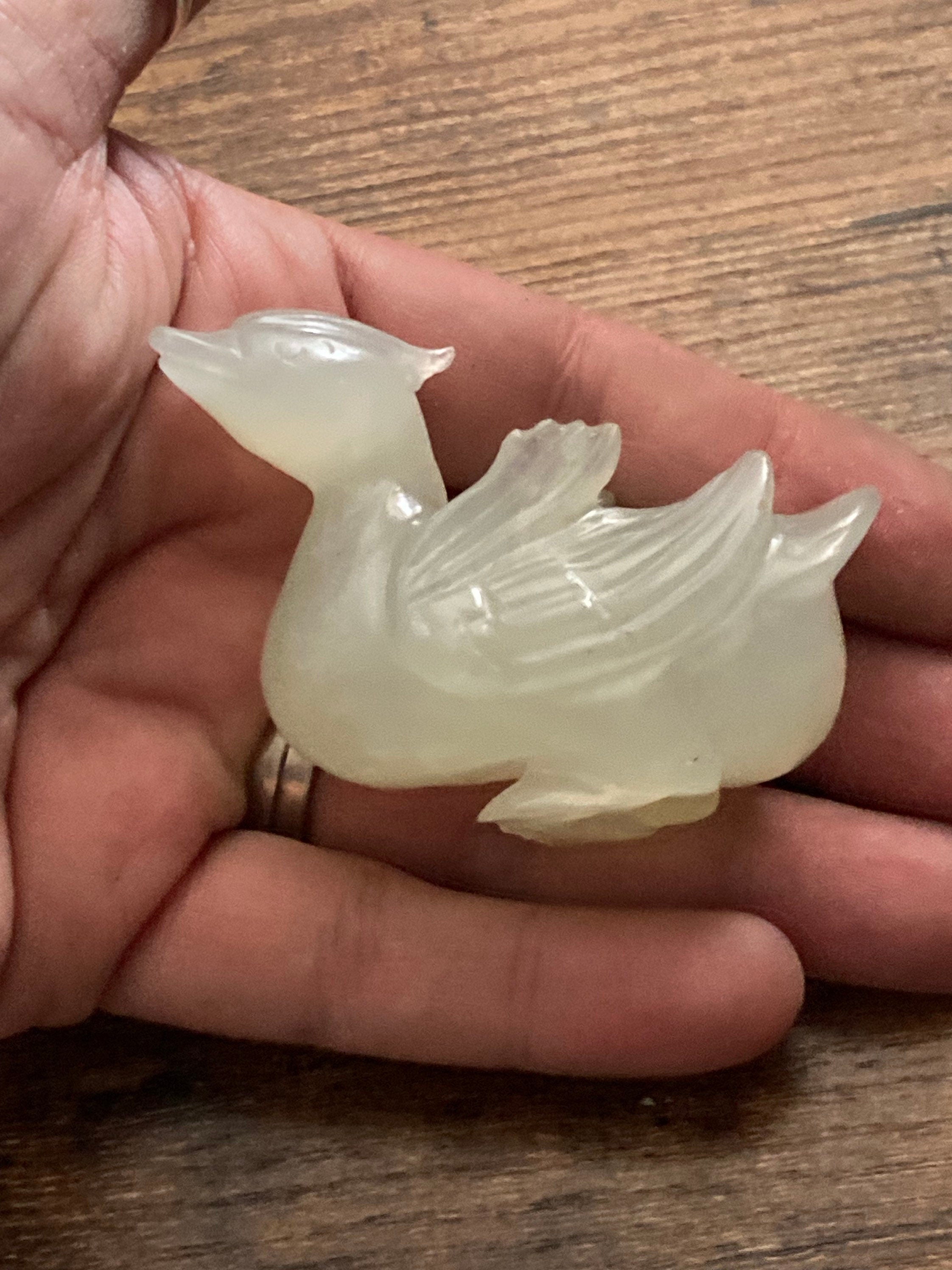 Antique Light green carved jade gemstone figure of a duck
