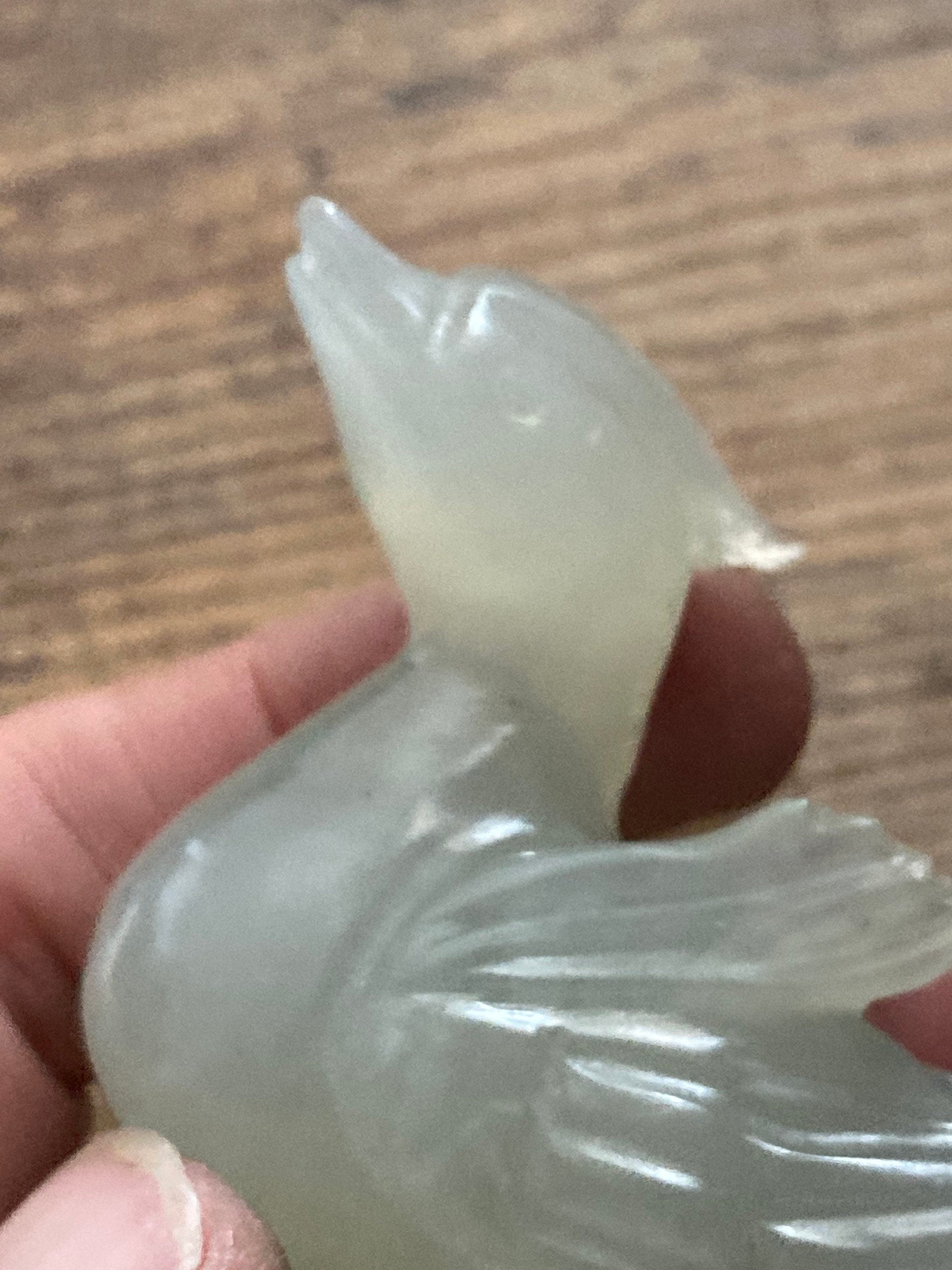Antique Light green carved jade gemstone figure of a duck