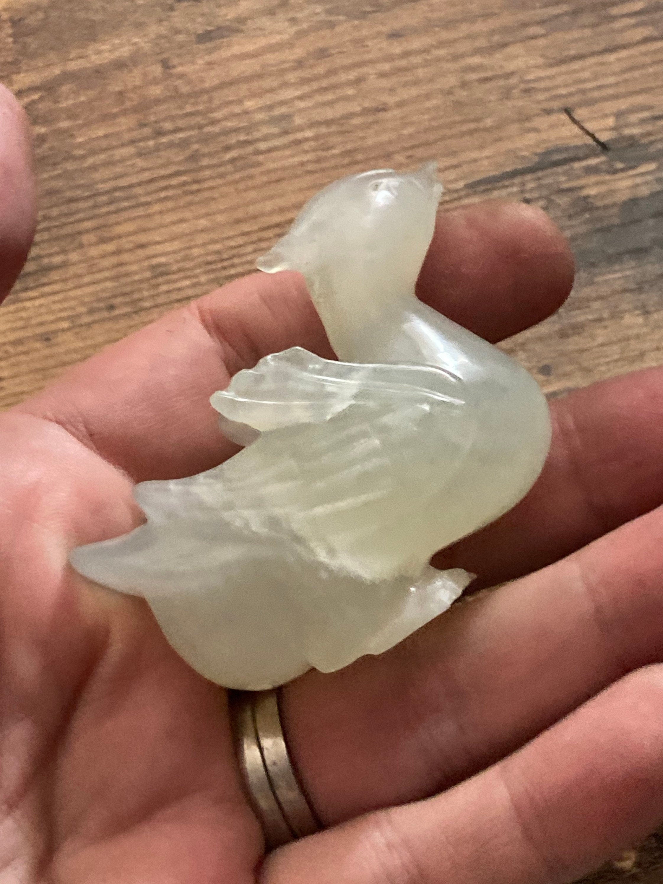 Antique Light green carved jade gemstone figure of a duck