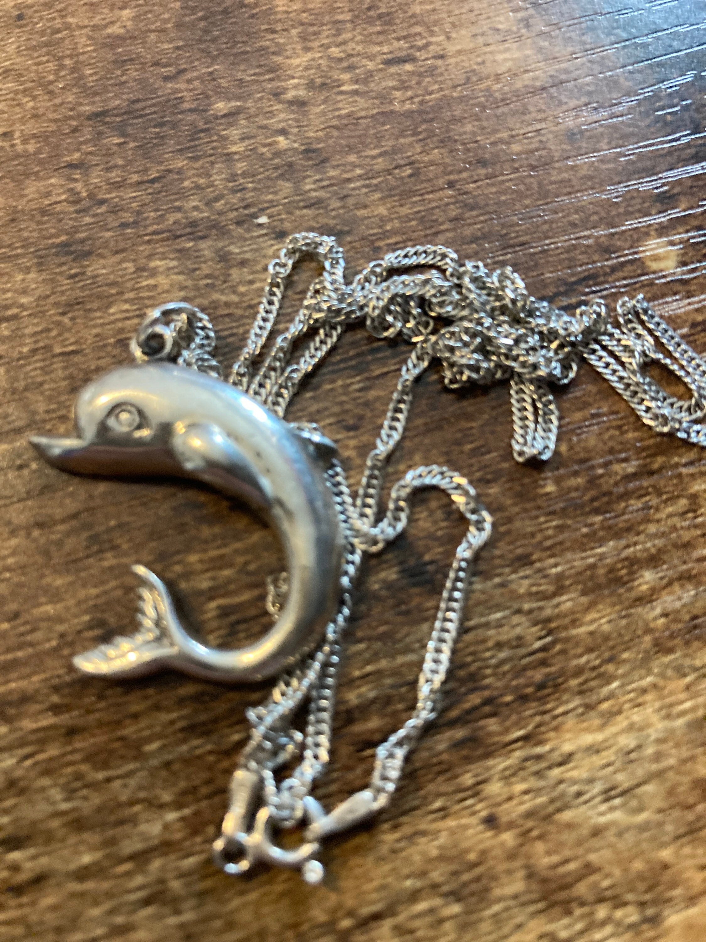 retro 925 Sterling silver DOLPHIN pendant necklace