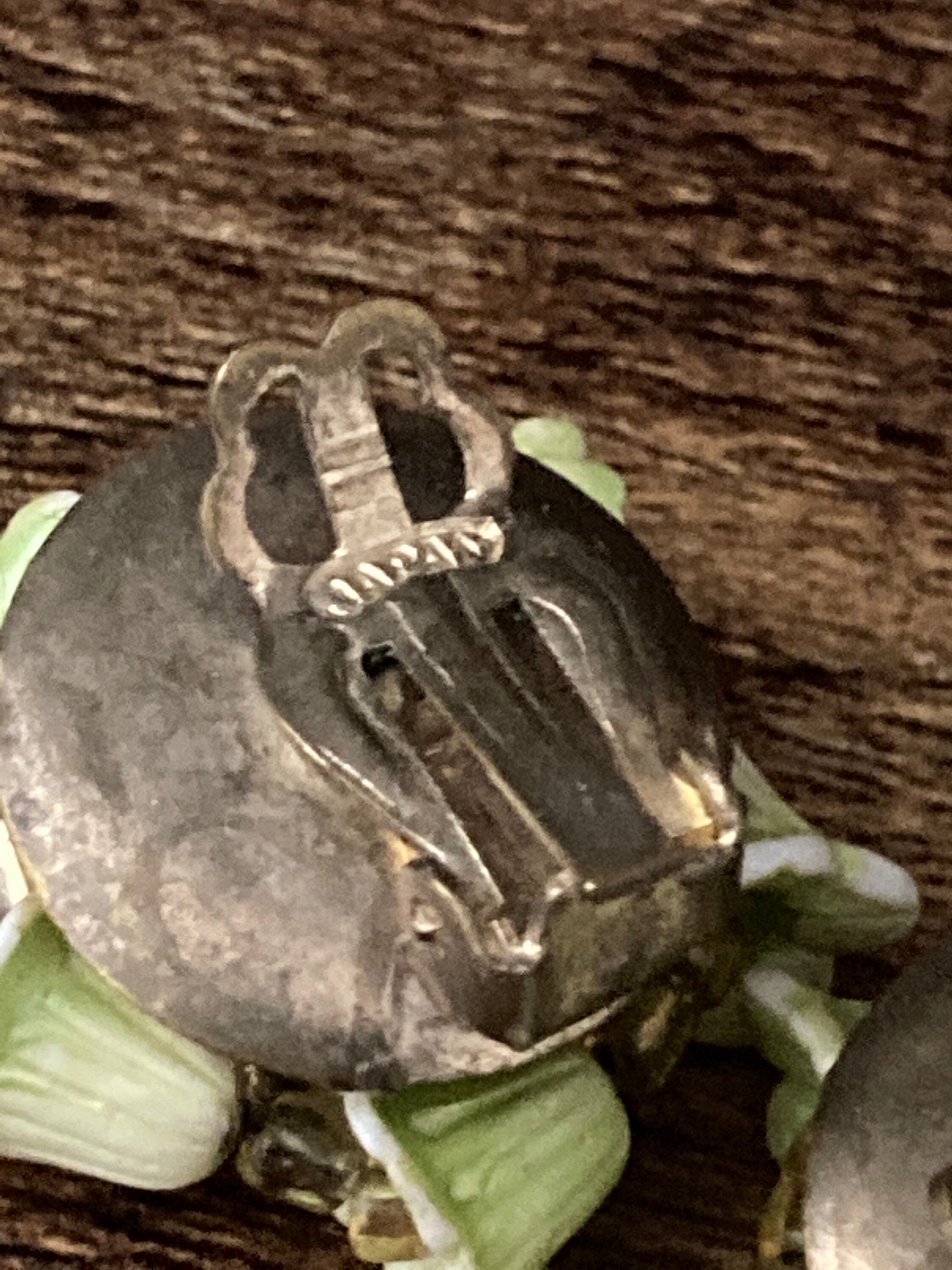 Signed JAPAN Vintage pastel green floral plastic beaded Cluster flower Clip On Earrings