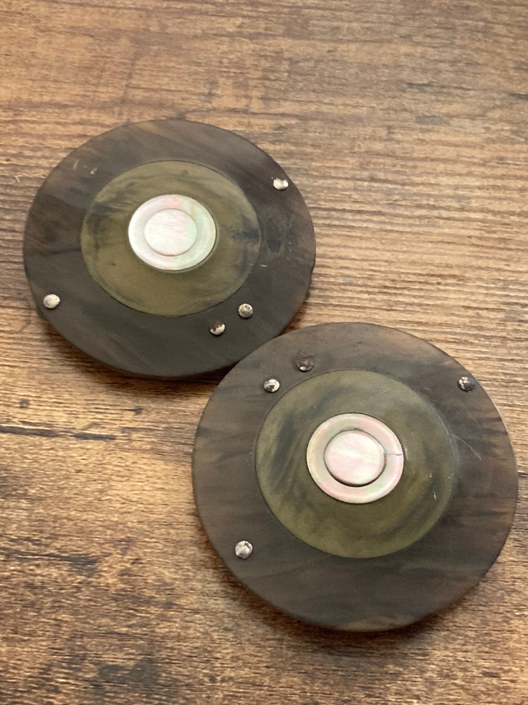 XL Art Deco Tortoiseshell Bakelite Belt Buckle with MOP Inlay