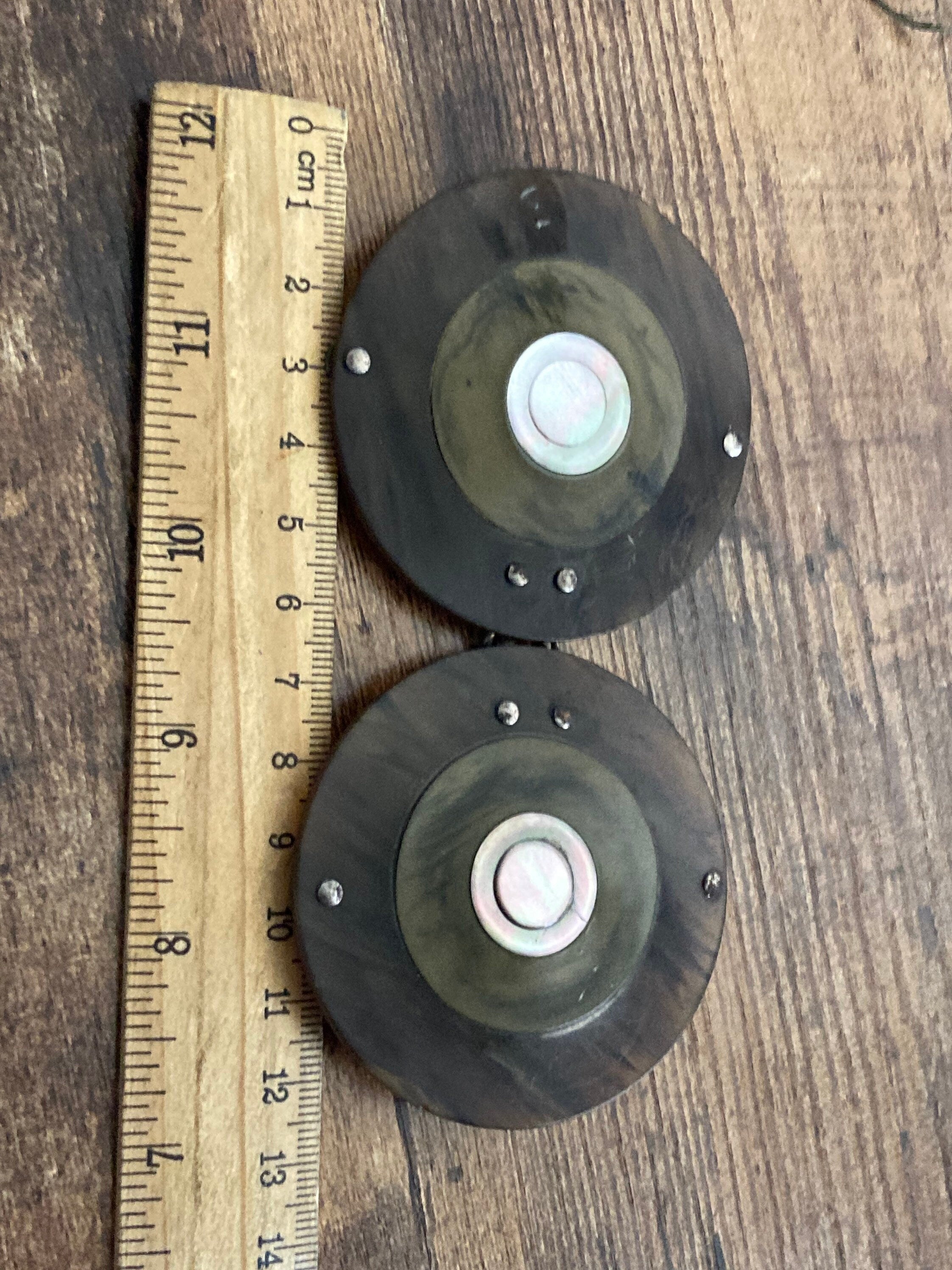 XL Art Deco Tortoiseshell Bakelite Belt Buckle with MOP Inlay