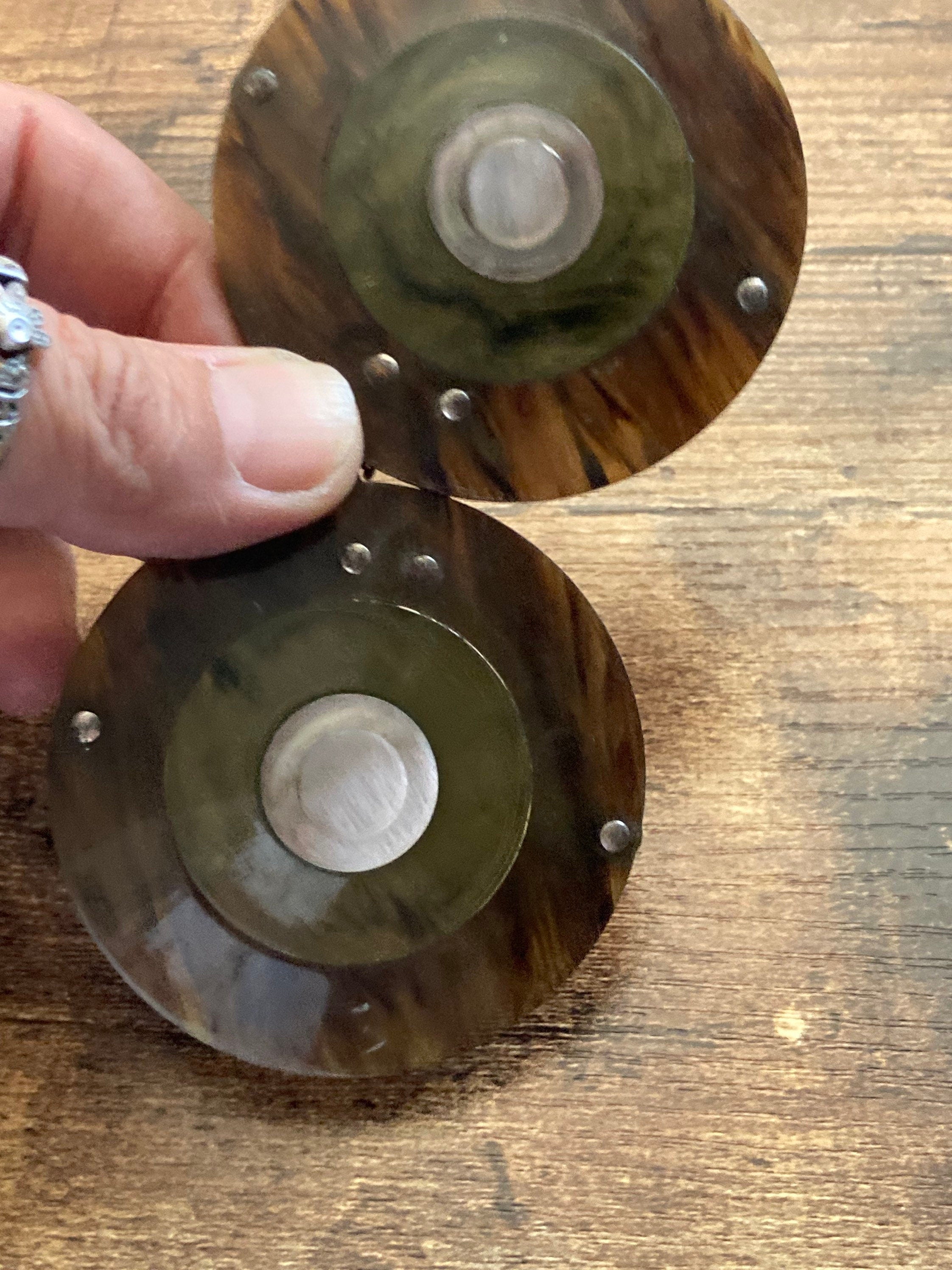 XL Art Deco Tortoiseshell Bakelite Belt Buckle with MOP Inlay