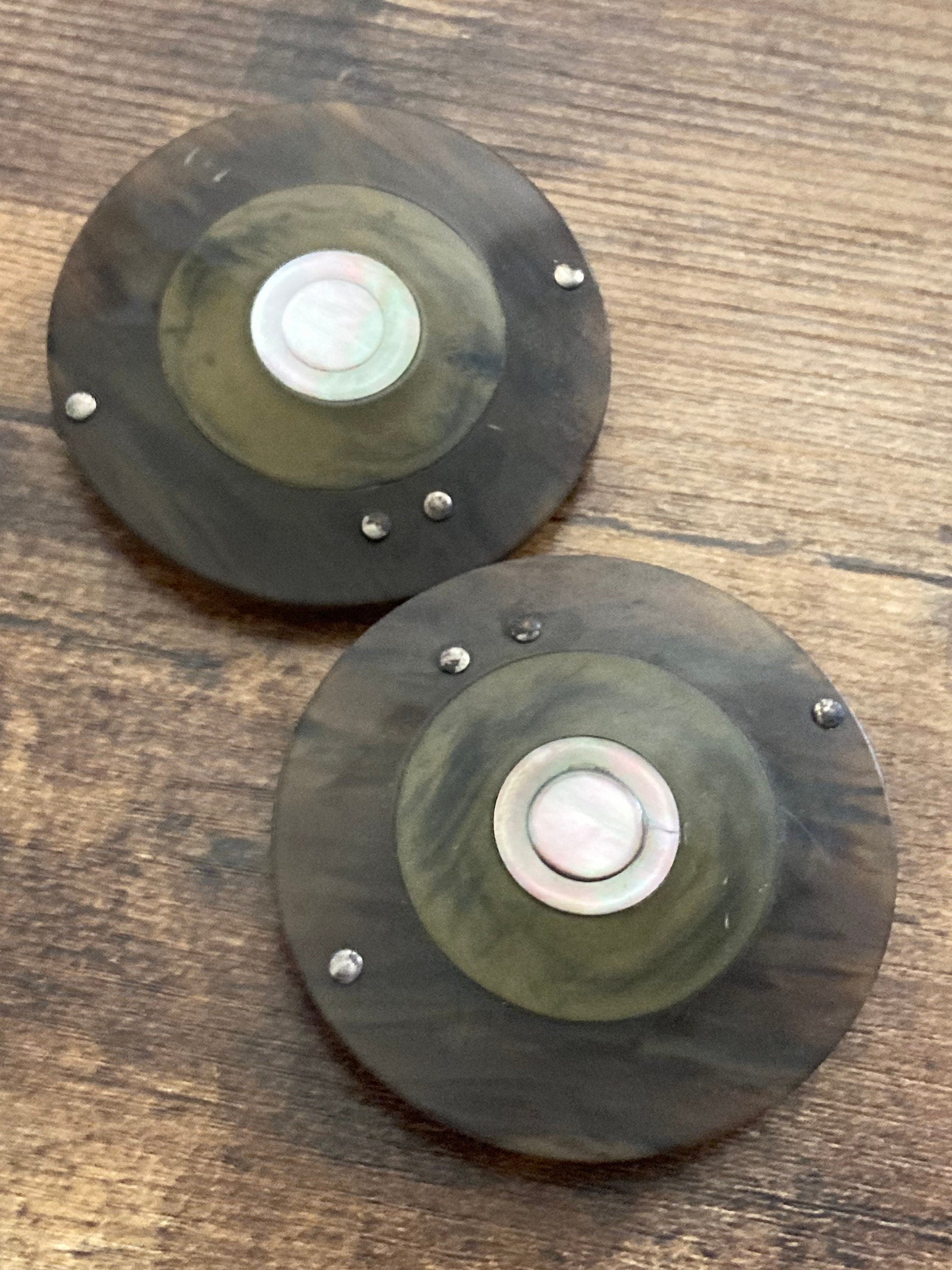 XL Art Deco Tortoiseshell Bakelite Belt Buckle with MOP Inlay