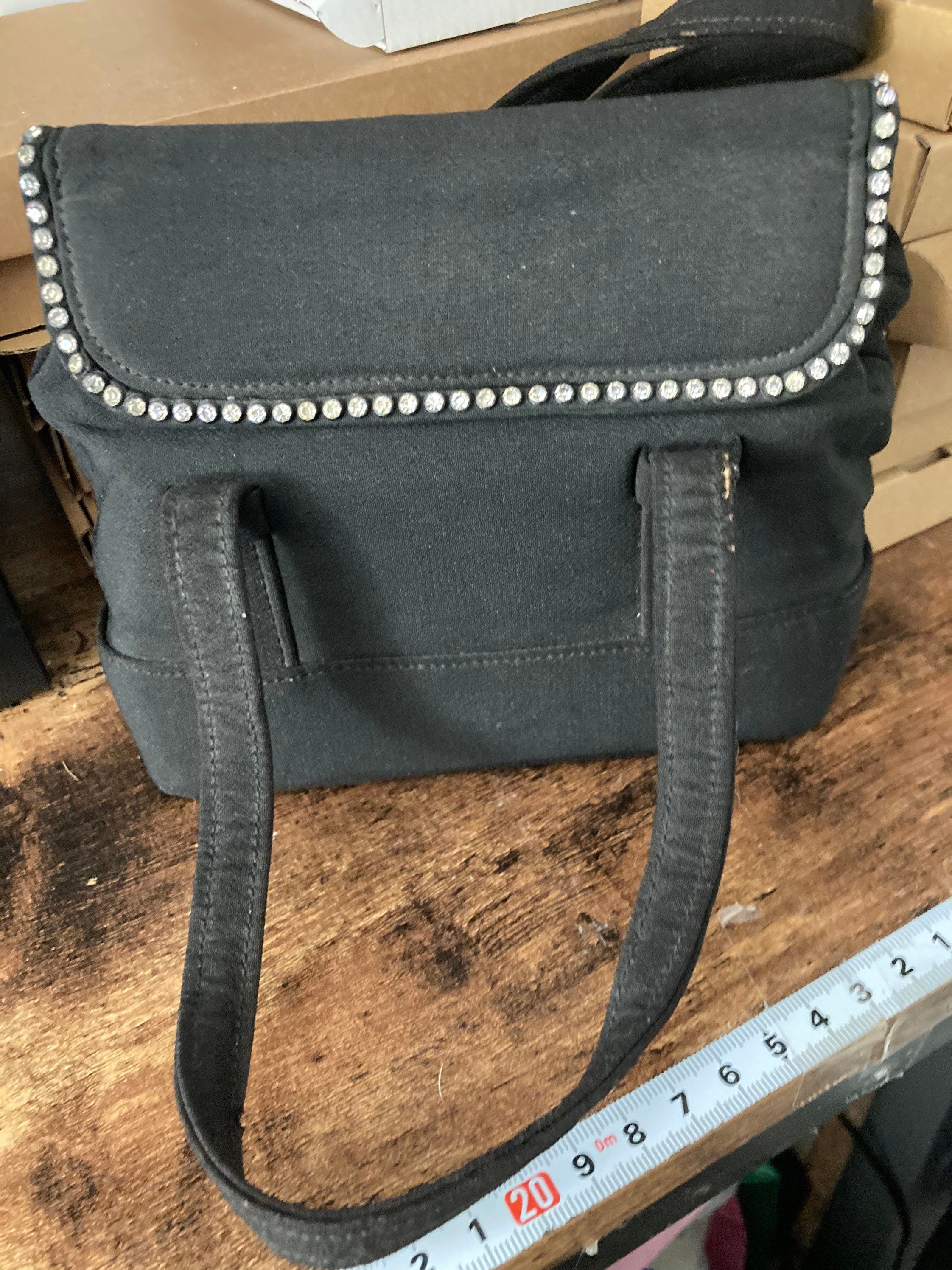 Vintage Black Small box purse Evening bag Diamanté Detail