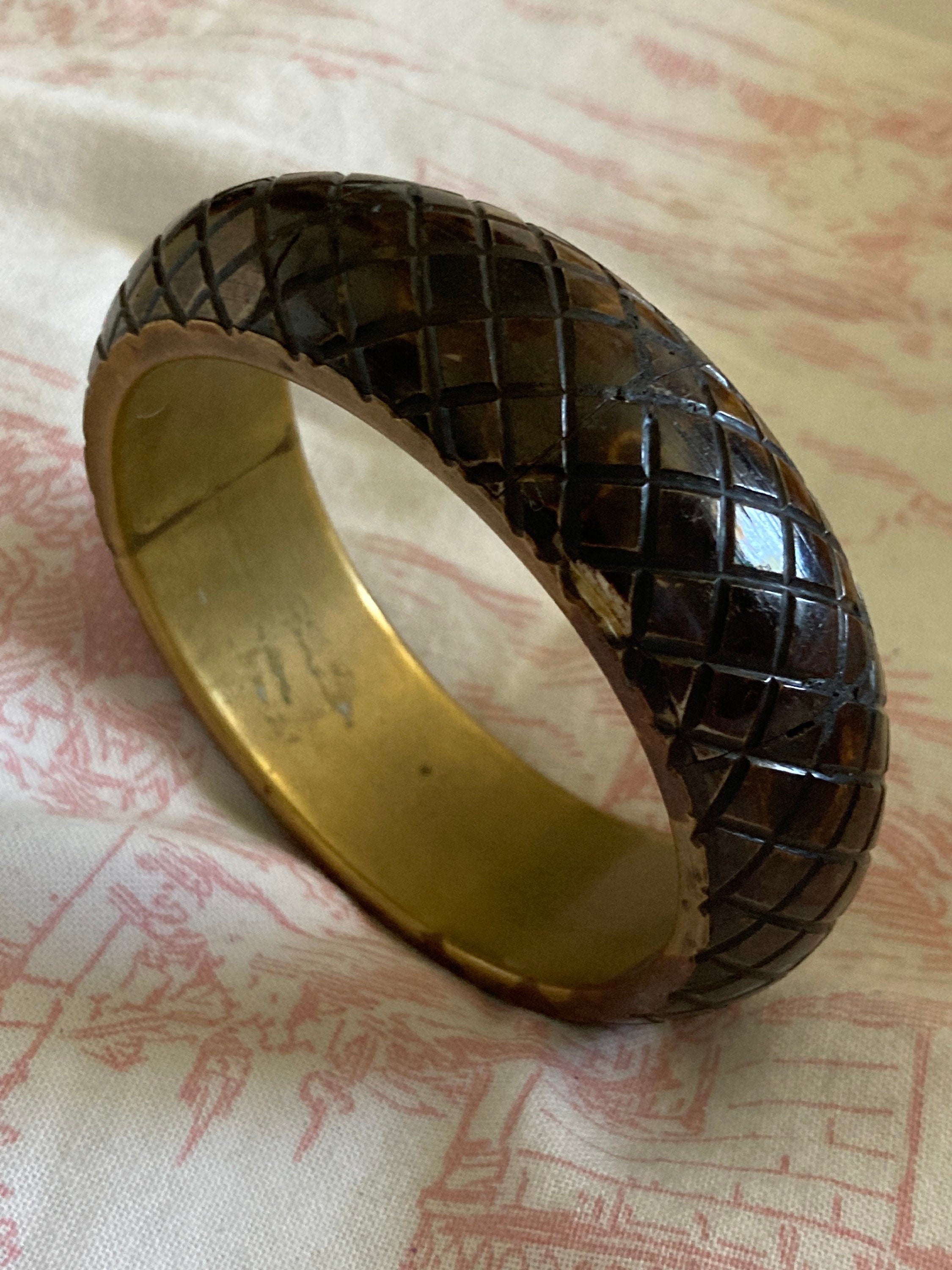 Vintage big brass wide wooden bangle boho eastern