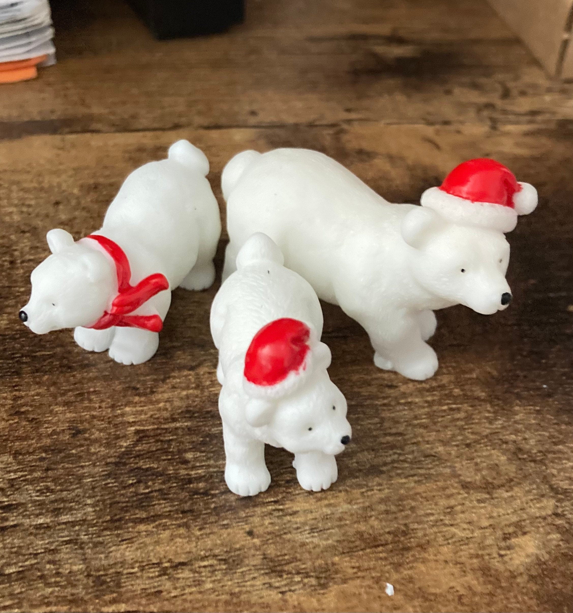 Polar bear family Christmas cake topper decorations , set of three