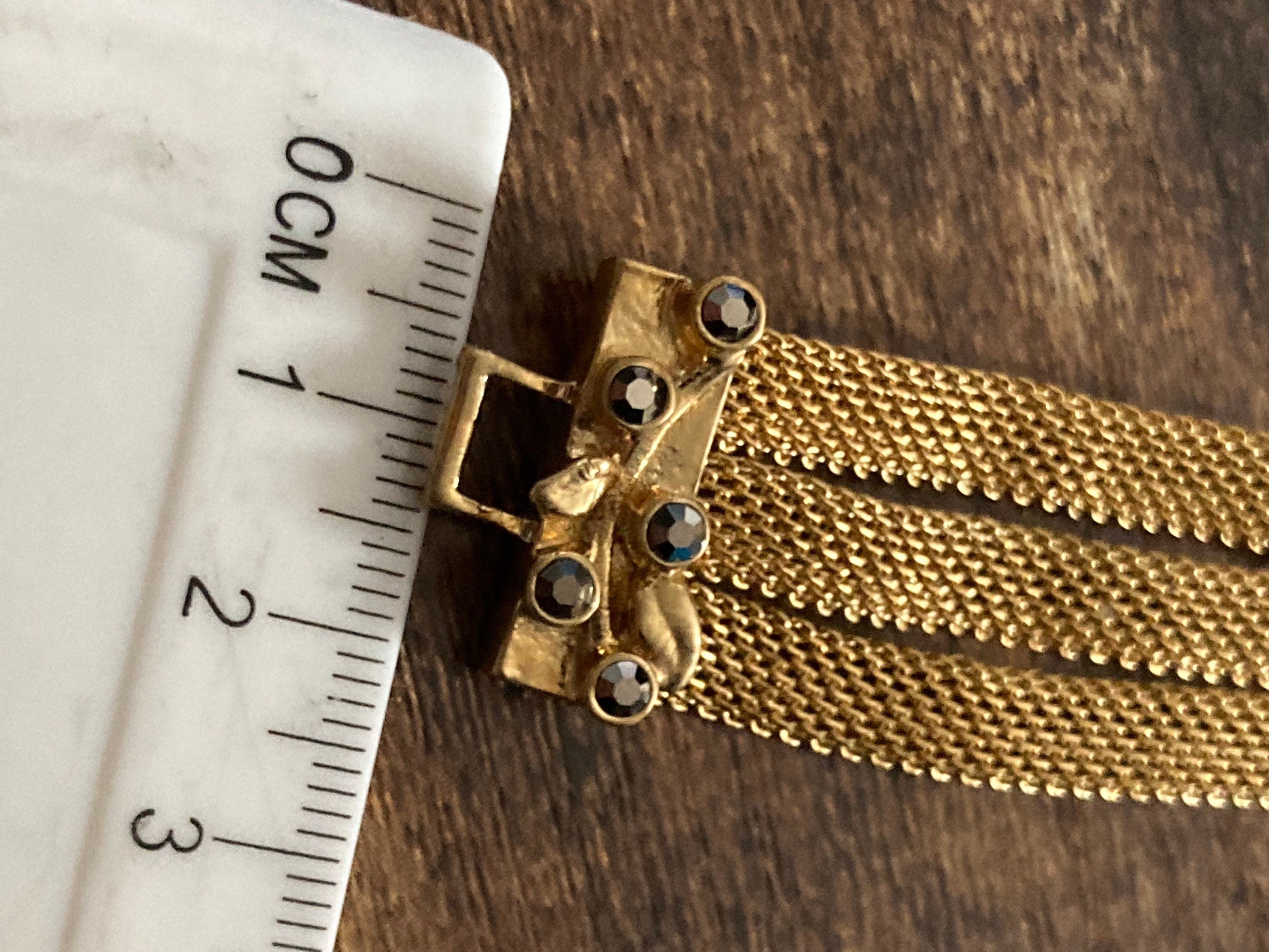 gold tone MESH wide beaded cabochon bracelet Art Deco Vintage