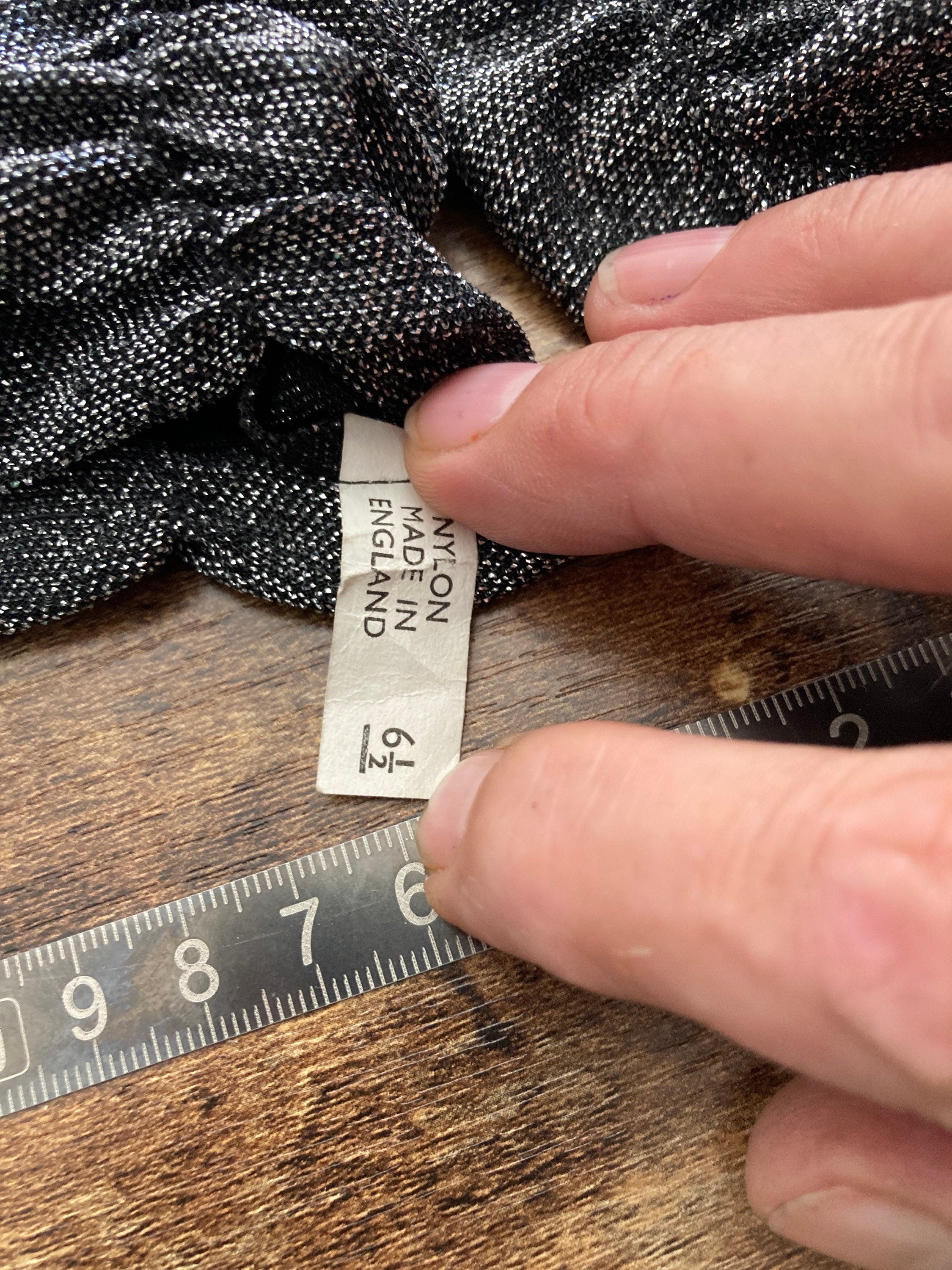 Mid Century Black Silver Lurex Ruched Cocktail Gloves - Size 6.5